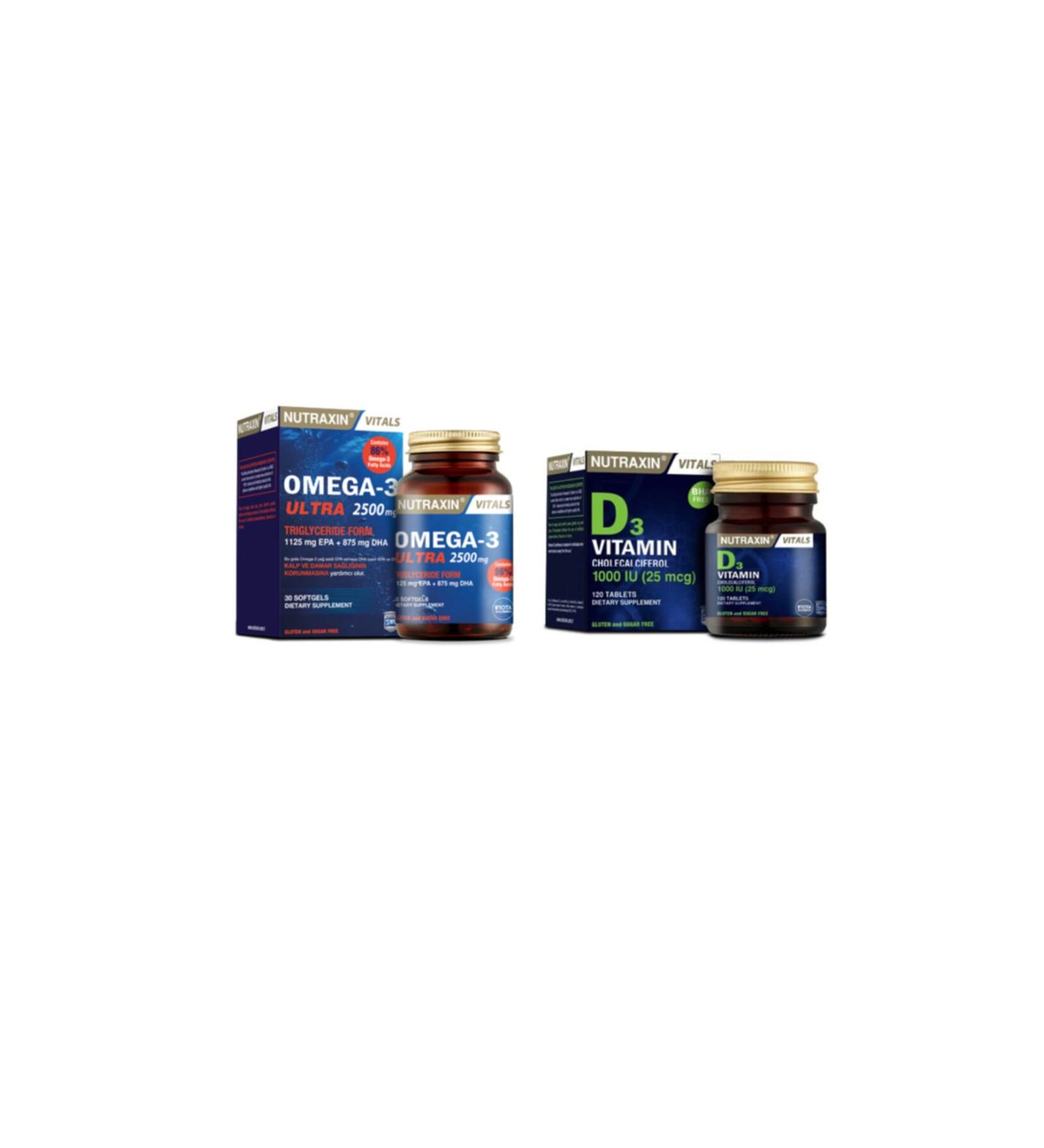 Nutraxin Omega-3 Ultra 2500 Mg Fish Oil 30 Softgels + Vitamin D3 1000 Iu 120 Tablets