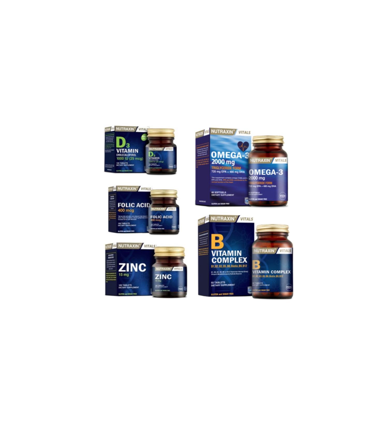 Nutraxin Omega 3 Fish Oil 2000 Mg 60 Capsules + Folic Acid + Zinc + Vitamin D3 + Vitamin B 60 Tablets
