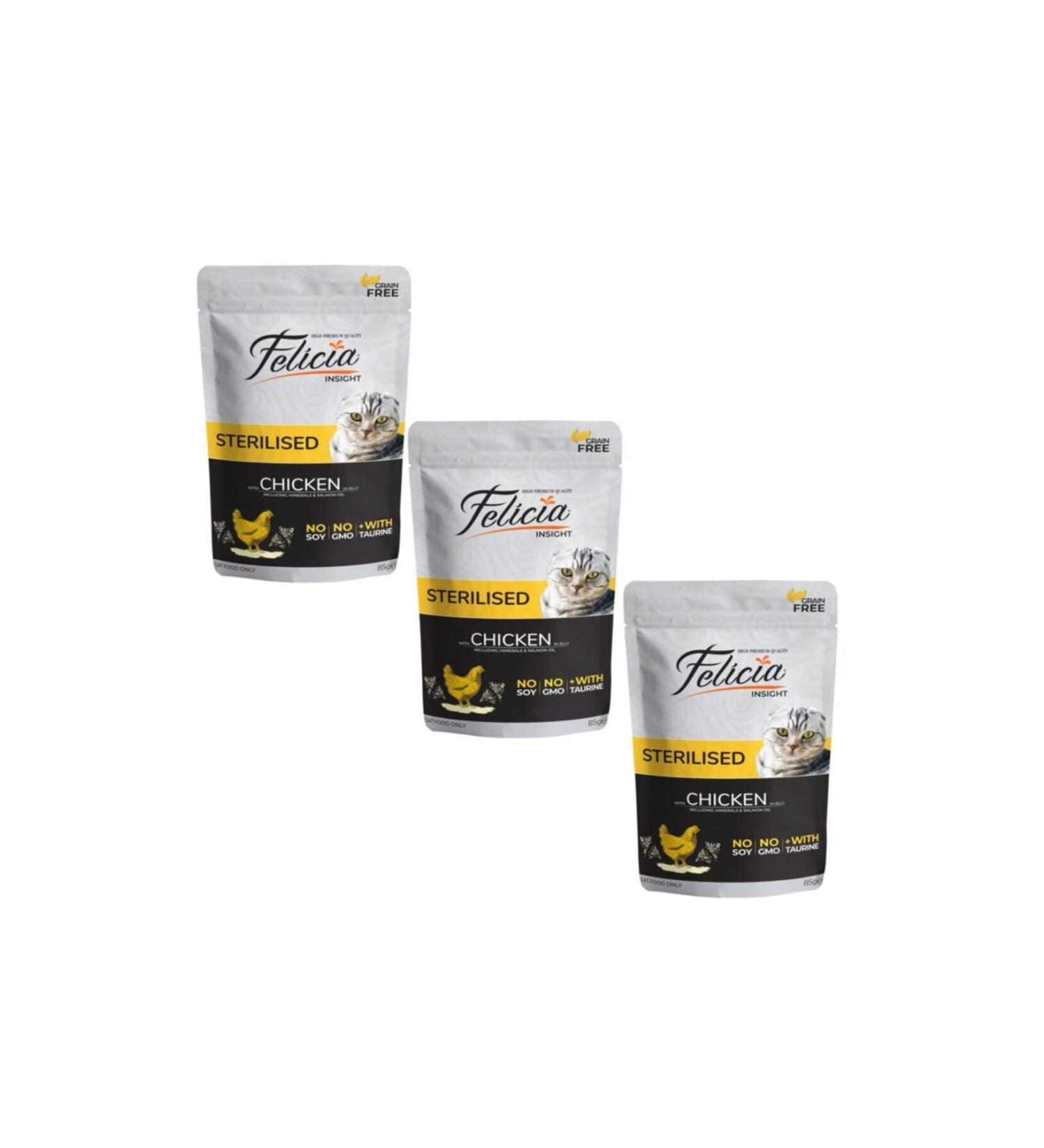 Felicia Pouch Sterile Chicken Sterilized Cat Canned Food Grain-Free 85 Gr (3 Pieces)