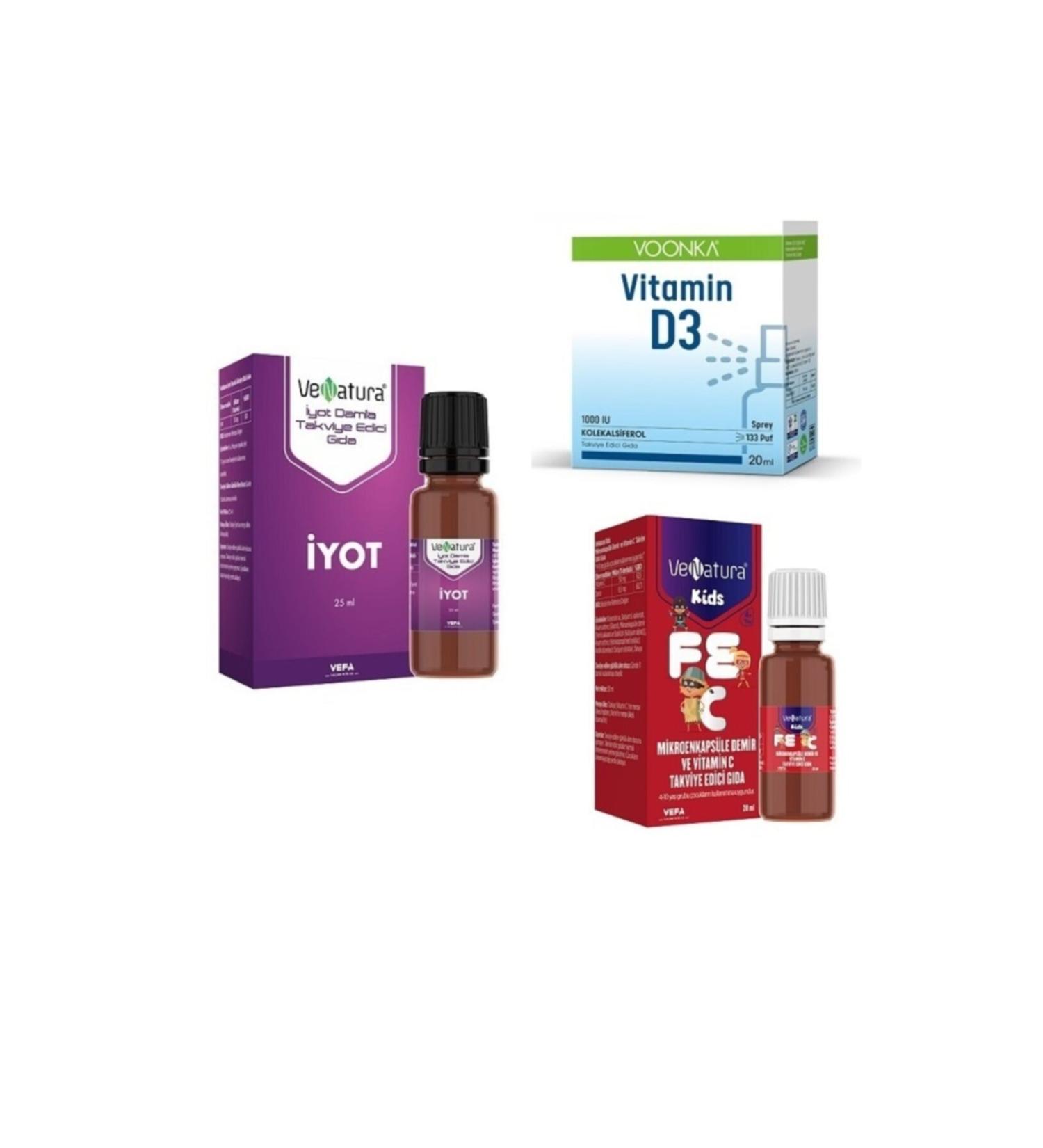 Venatura Kids Microencapsulated Iron and Vitamin C 20 Ml + Vitamin D3 1000 Iu + Iodine 25 Ml