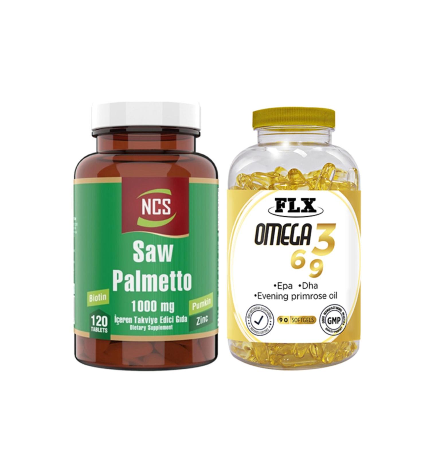 Ncs Saw Palmetto 120 Tablets & Flx Omega 3-6-9 Fish Oil 90 Tablets