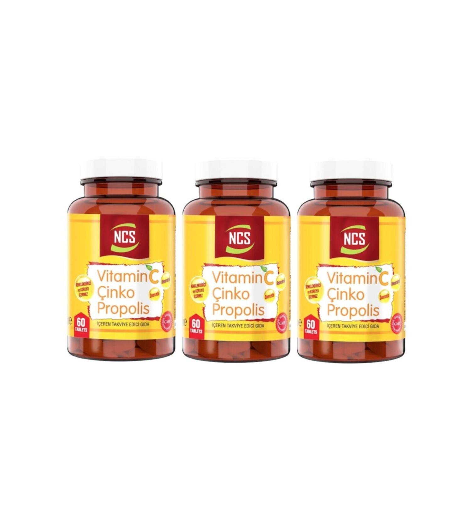 Ncs Vitamin C Zinc Propolis 60 Tablets X 3 Vitamin D Quercetin Resveratrol - Buy Online on GoSupps.com