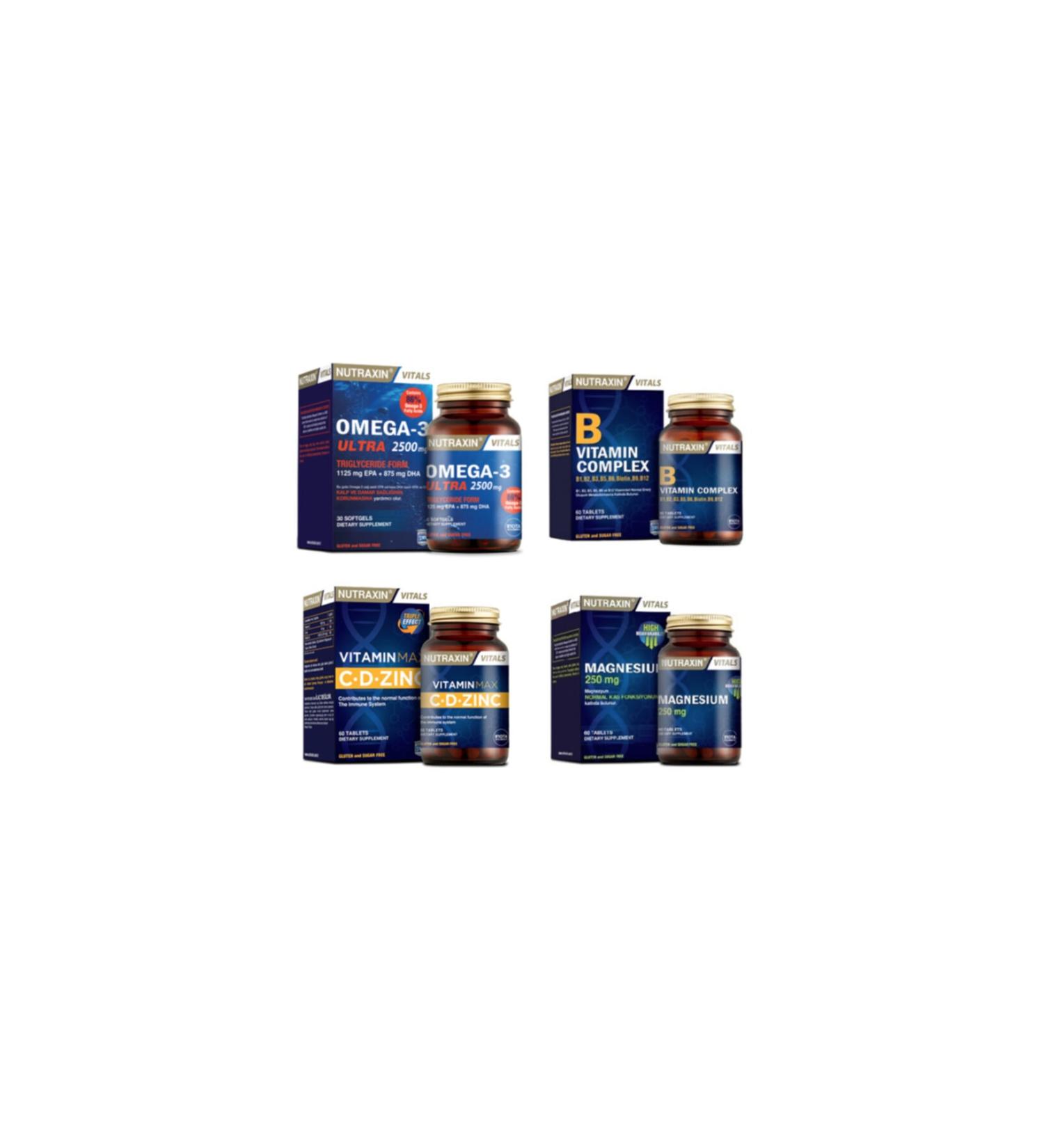 Nutraxin Omega 3 Ultra 2500 Mg Fish Oil 30 Capsules + Vitamin Max (c d zinc) + B Vitamin Complex + magnesium