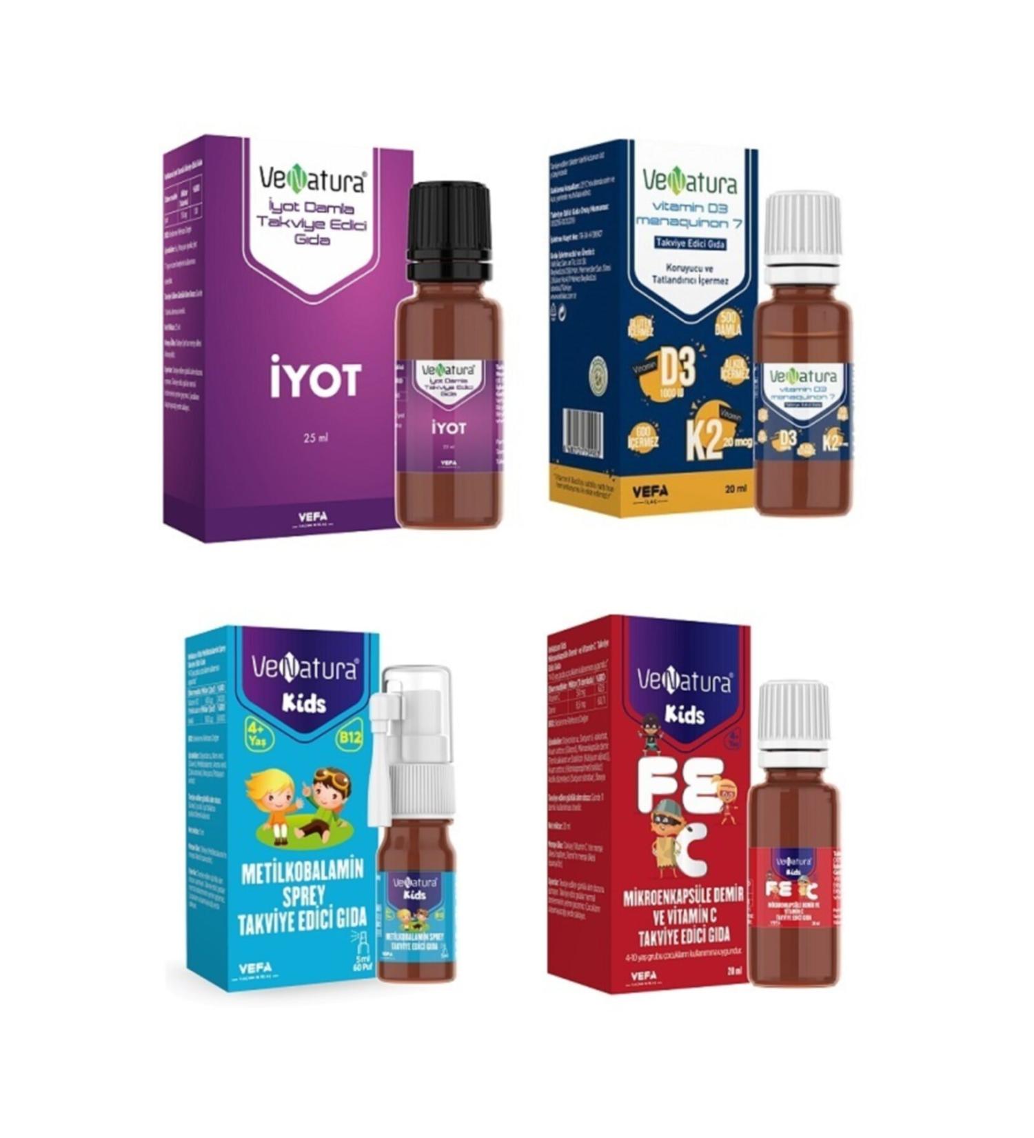 Venatura D3k2 20 ml + Iodine 25 ml + Microencapsulated Iron and Vitamin C 20 ml + Methylcobalamin Spray 5 ml