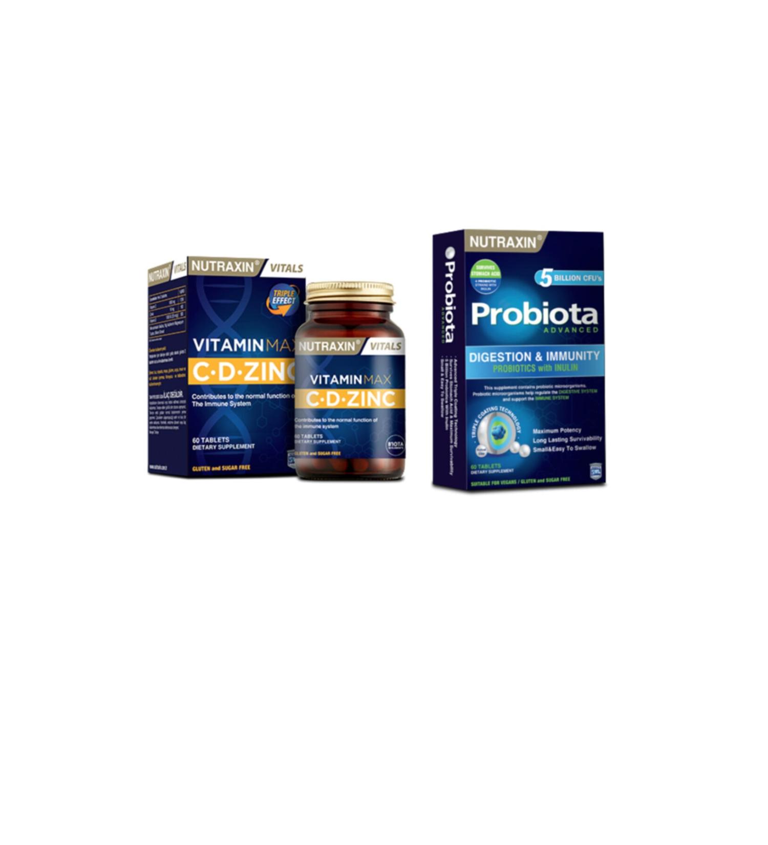 Nutraxin Vitamin Max (C d Zinc) 60 Tablets + Probiota (special Probiotic Support) 60 Tablets