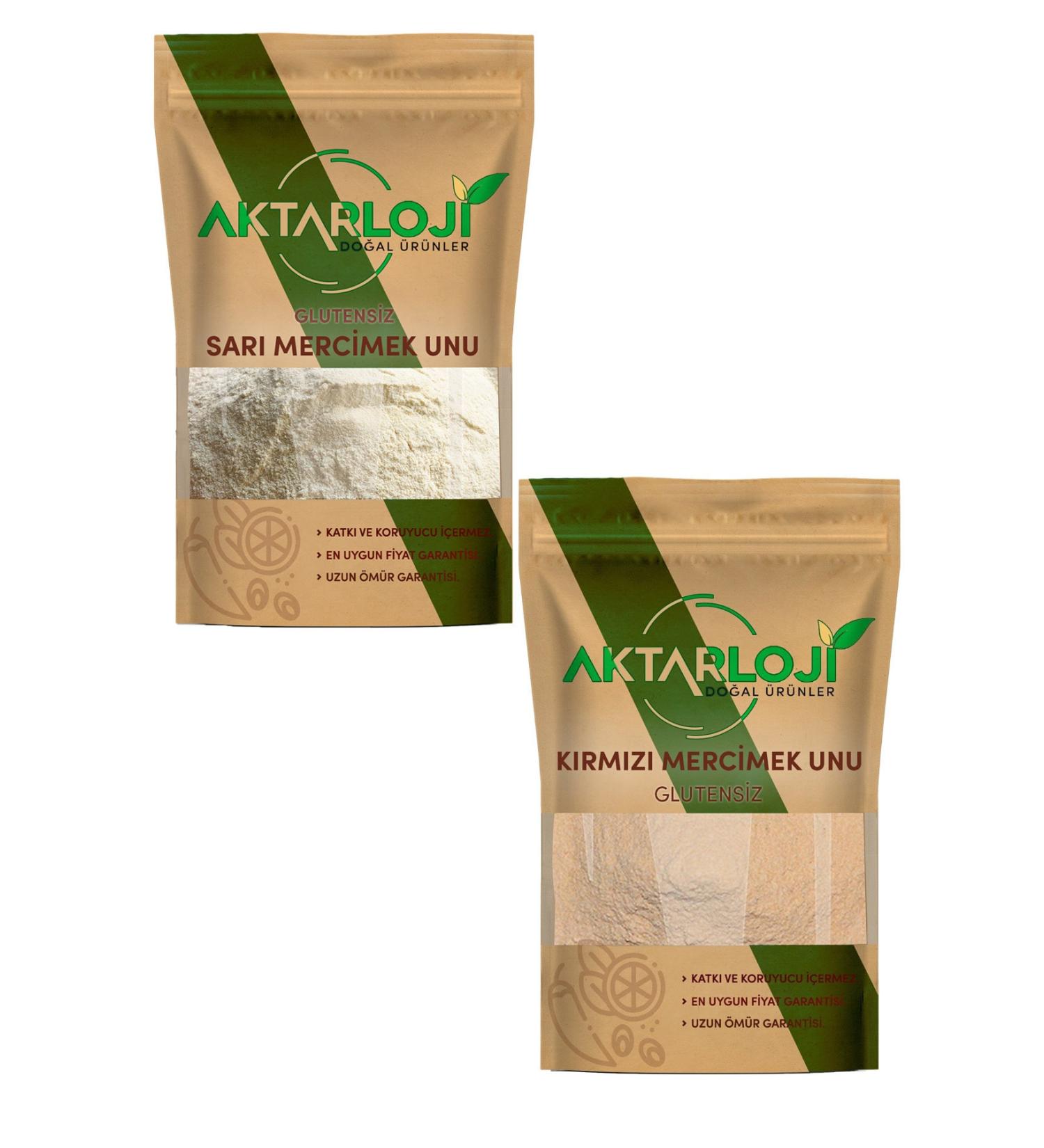 Aktarloji Gluten Free Lentil Flour Set of 2 500 Gr Yellow + 500 Gr Red Lentil Flour Total 1 Kg