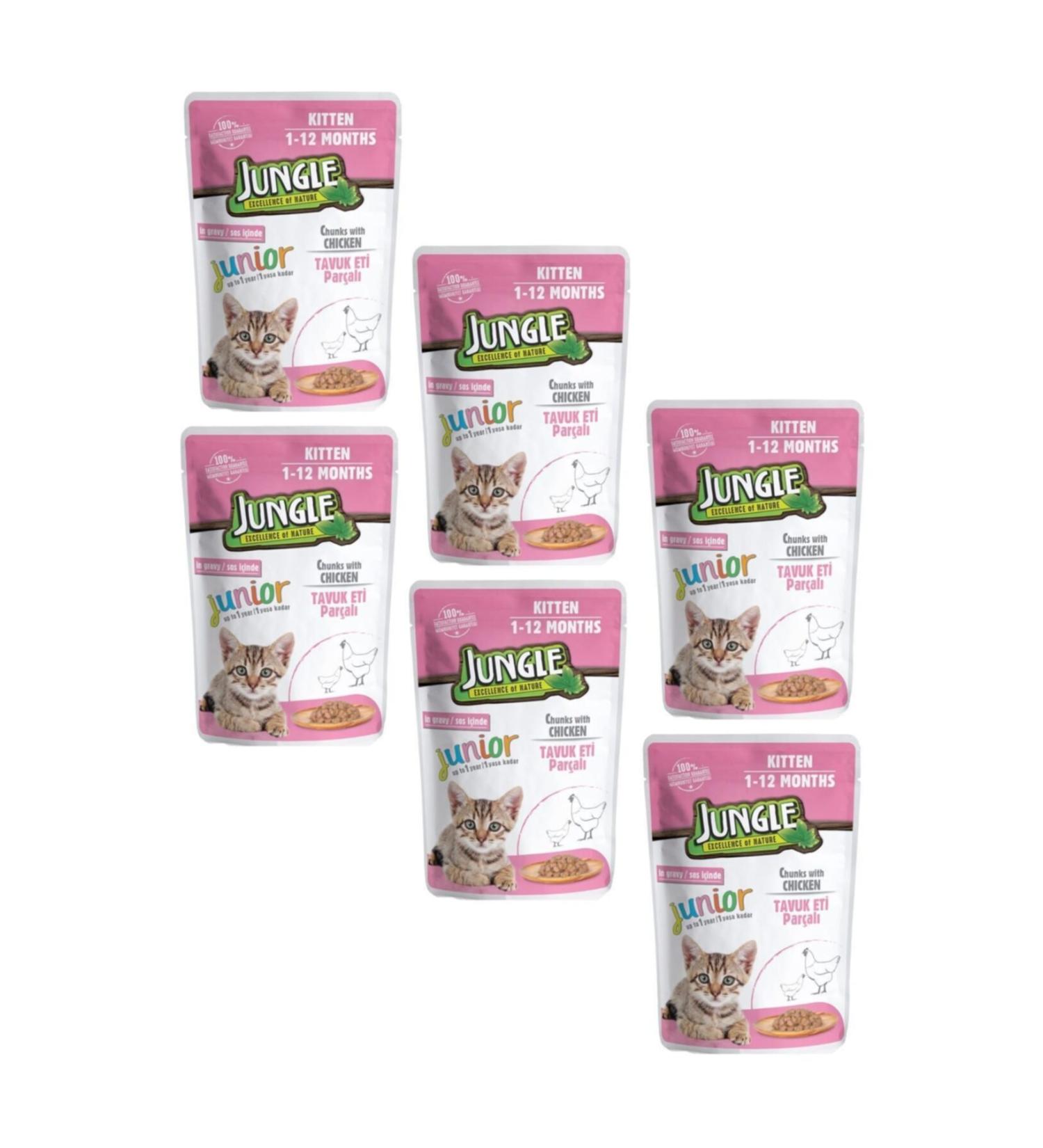 Jungle Pouch Chicken Kitten Food 100 Gr X 6 Pieces
