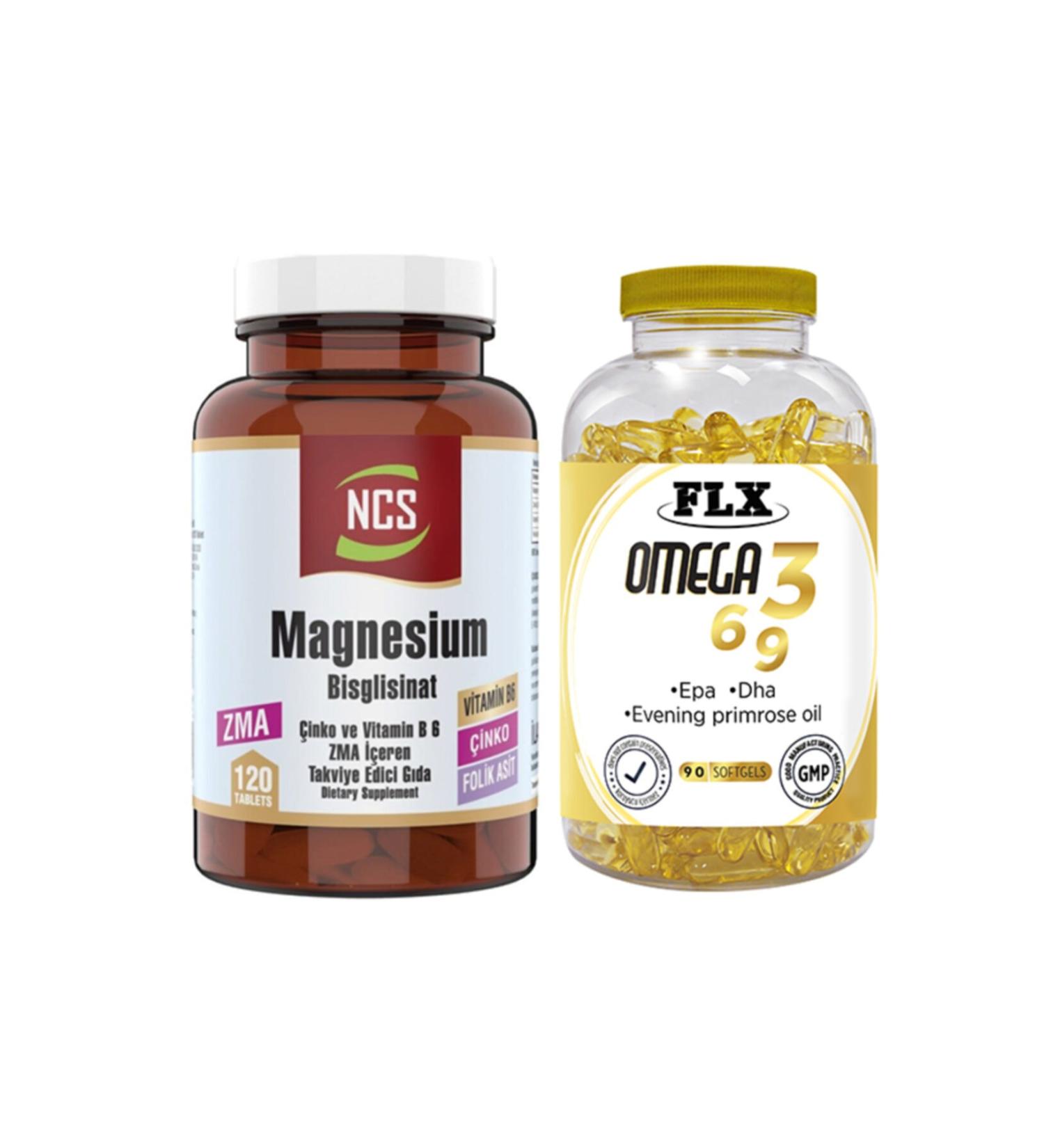 Ncs Zma Magnesium Bisglycinate 120 Tablets & Flx Omega 3-6-9 90 Tablets