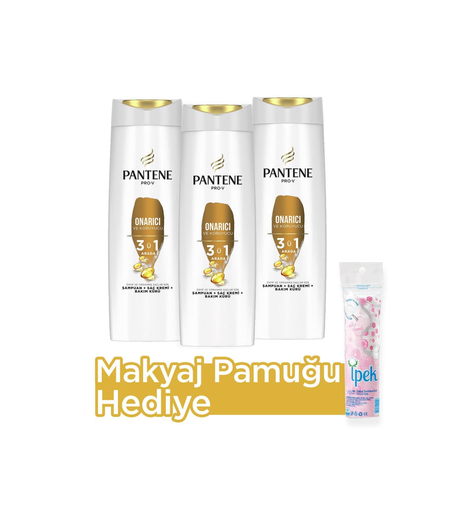 Pantene 3 in 1 Shampoo Cream Care Treatment Repair Protector 400 ml X 3 Make-up Cotton - Buy Online on GoSupps.com