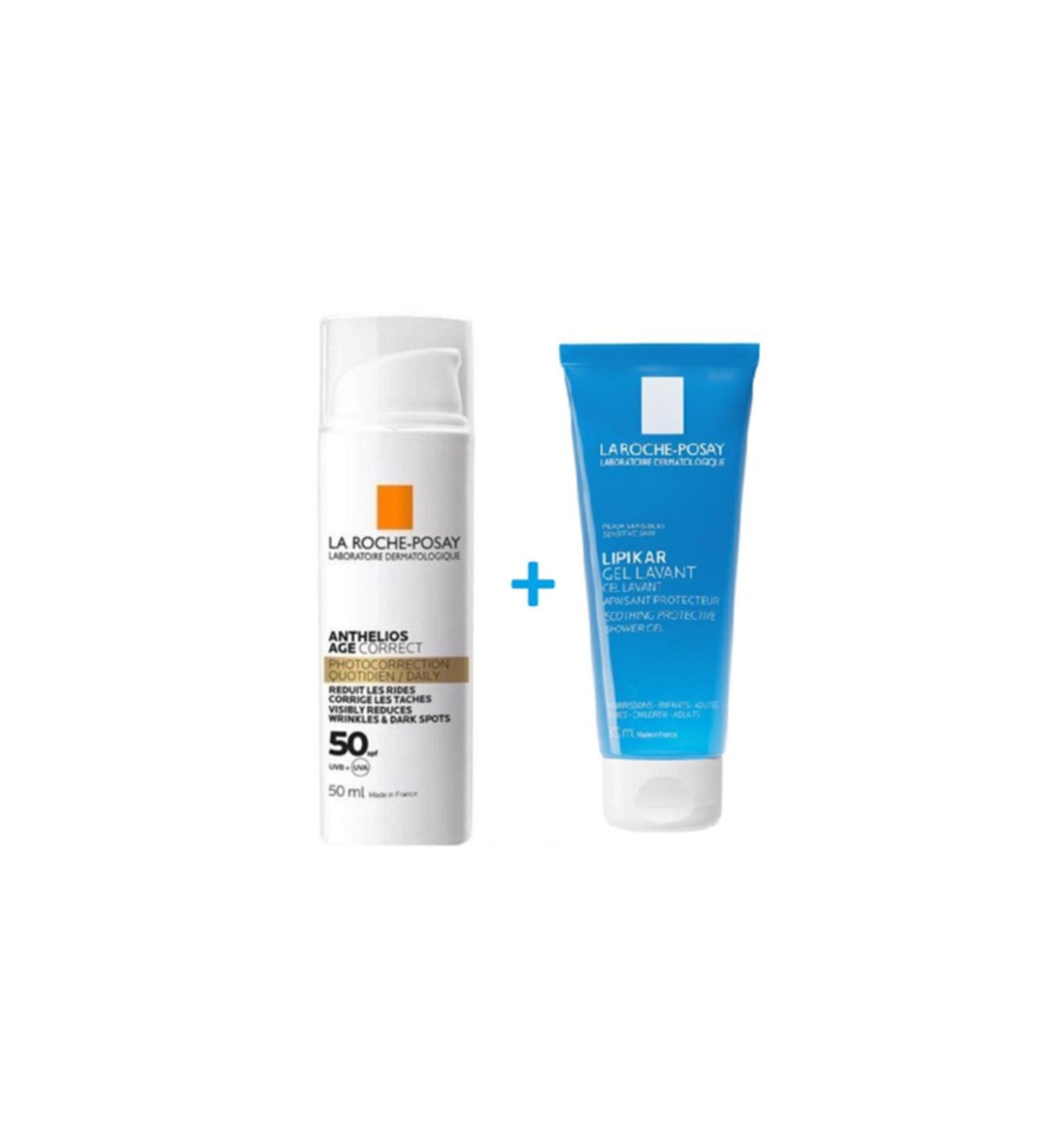 La Roche Posay La Roche-posay Anthelios Age Correct Daily Light Cream Spf50 50 Ml - Lipikar Gel Lavant 100 Ml - Set