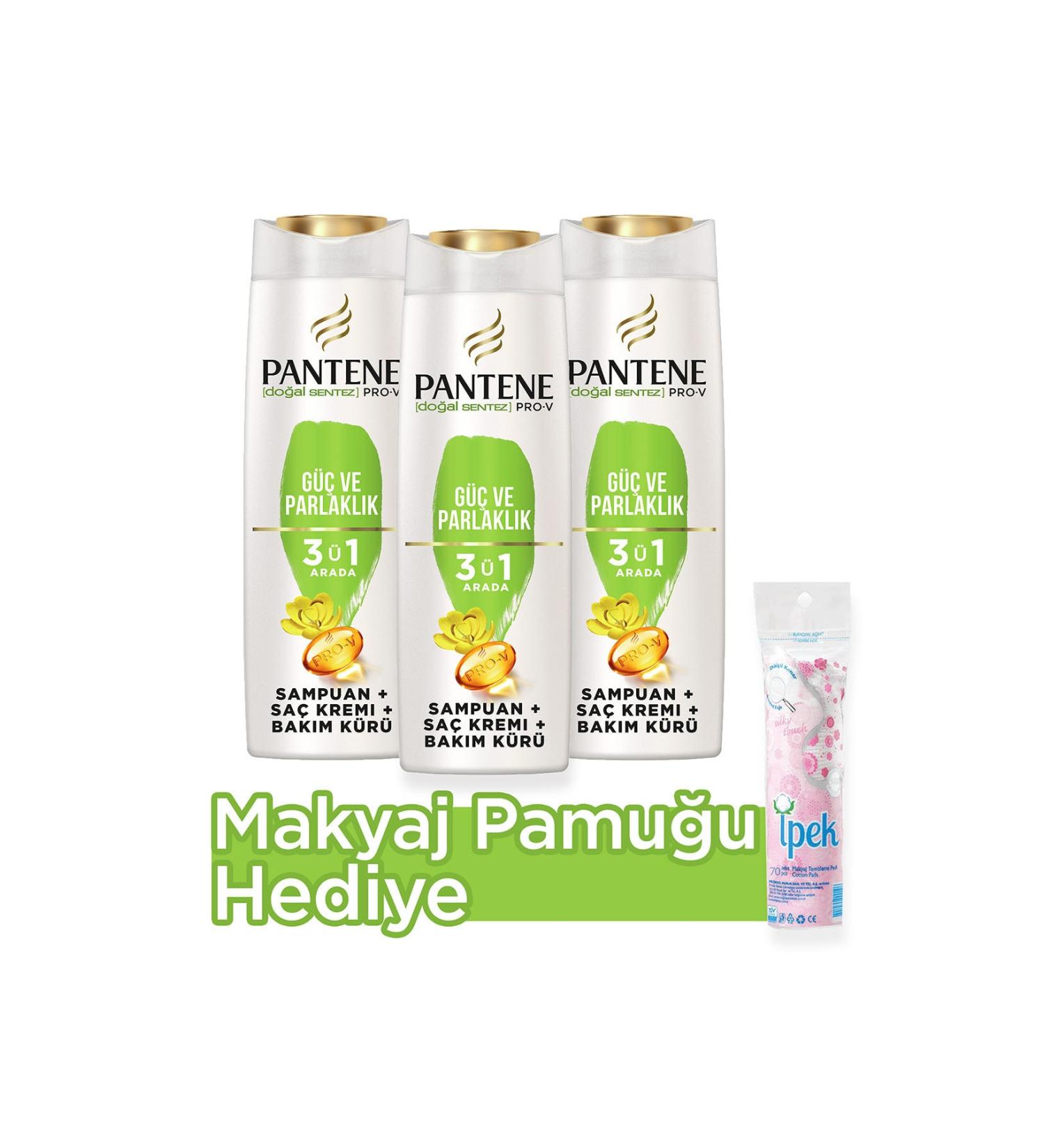 Pantene 3 in 1 Shampoo Cream Care Cure Power and Shine 400 ml X 3 Make-up Cotton - Buy Online on GoSupps.com