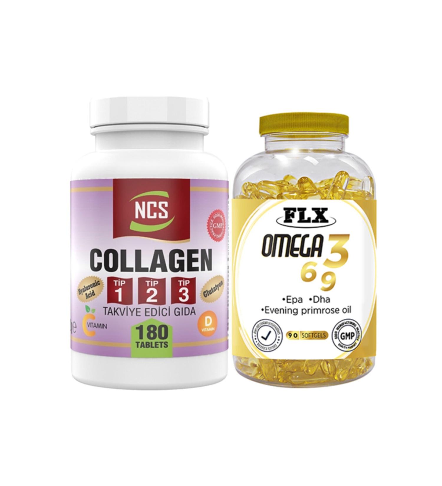 Ncs Collagen Type 1-2-3 180 Tablets & Flx Omega 3-6-9 90 Tablets