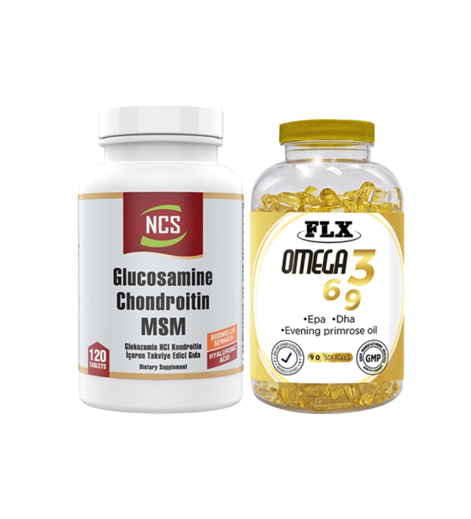 Ncs Glucosamine Chondroitin Msm Boswellia Glucosamine 120 Tablets & Flx Omega 3-6-9 90 Tablets
