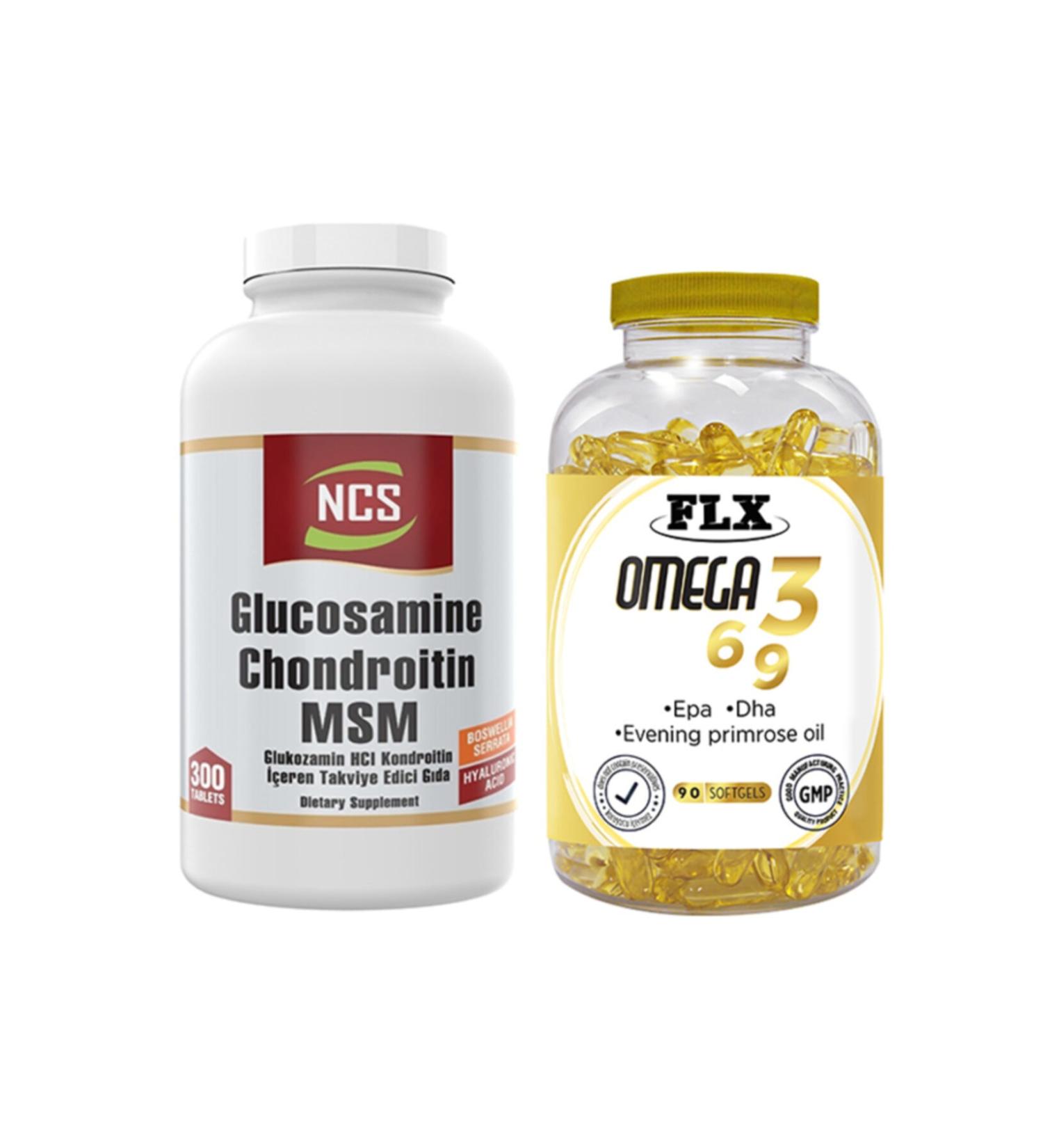 Ncs Glucosamine Chondroitin Msm Boswellia Glucosamine 300 Tablets & Flx Omega 3-6-9 90 Tablets