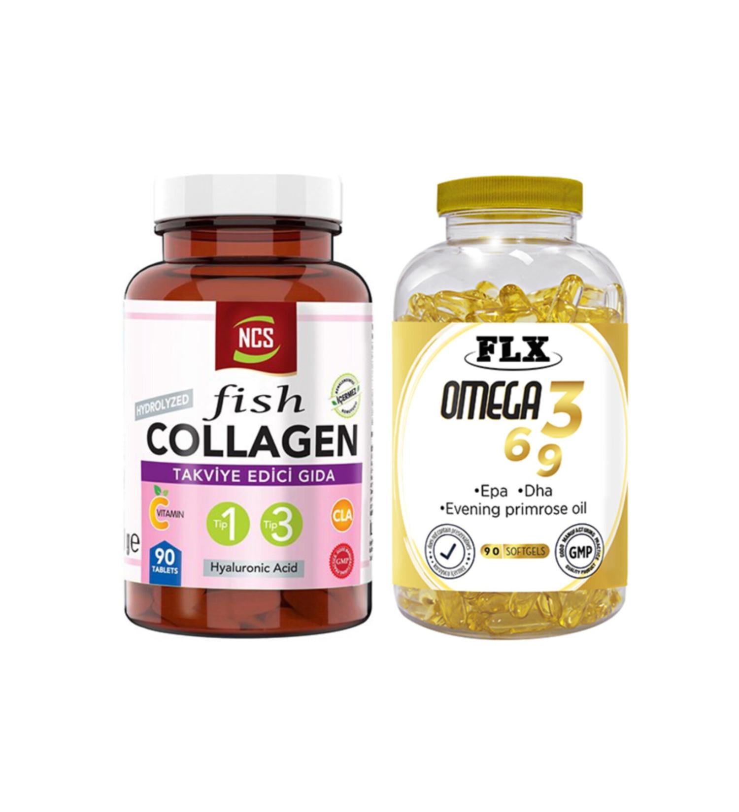 Ncs Fish Collagen Type 1-3 90 Tablets & Flx Omega 3-6-9 90 Tablets