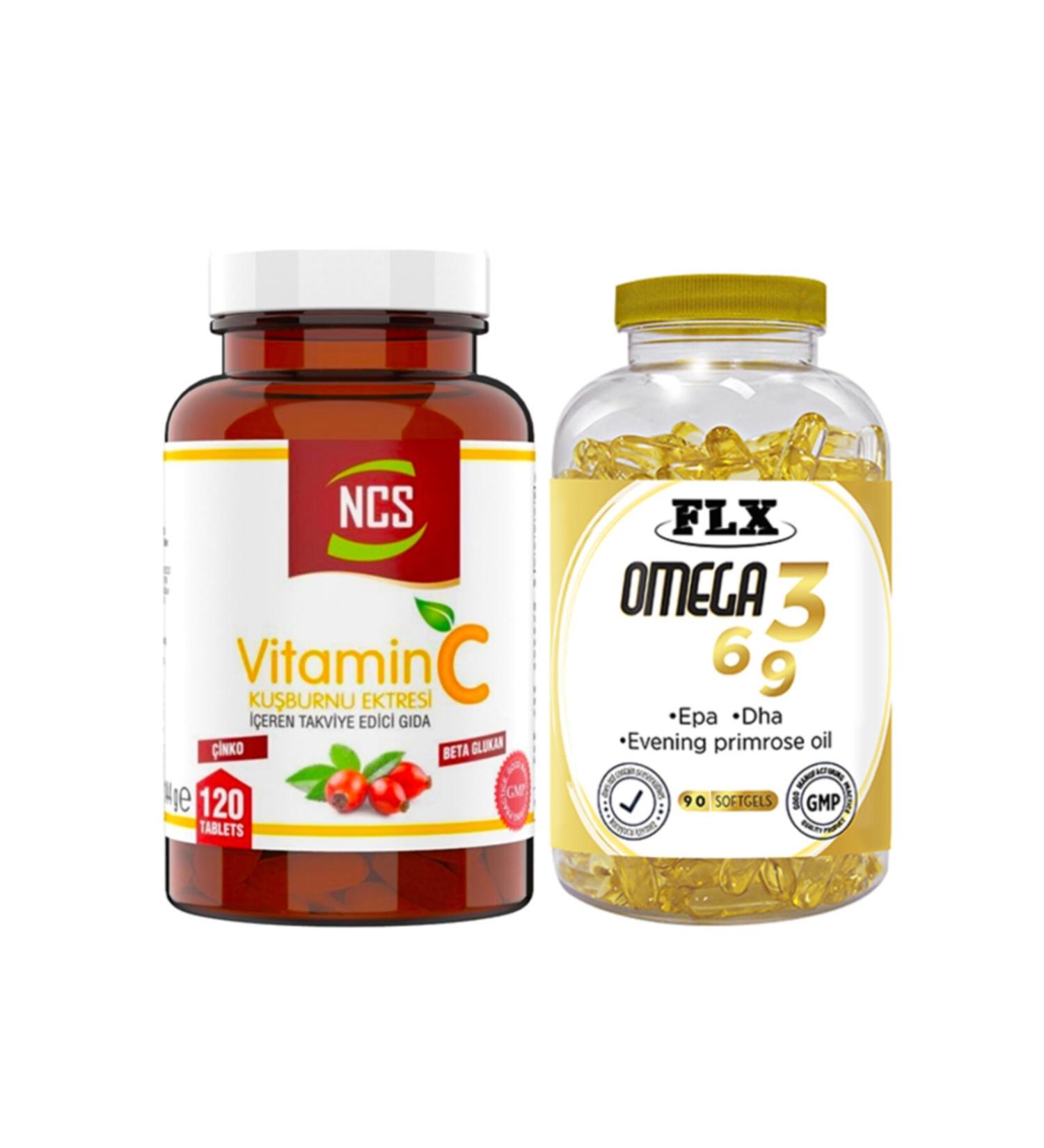Ncs Vitamin C Beta Glucan 120 Tablets Flx Omega 3-6-9 90 Tablets