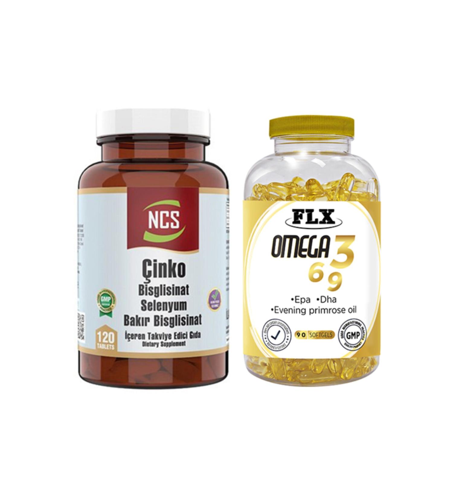 Ncs Zinc Bisglycinate Selenium 120 Tablets & Flx Omega 3-6-9 90 Tablets