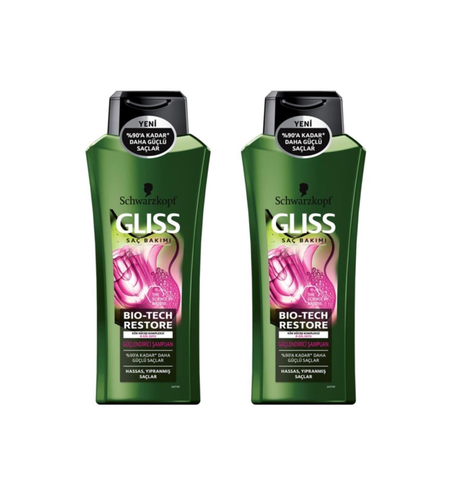 Gliss Schwarzkopf Hair Strengthening Shampoo Bio-tech Restore 360 Ml. 2 Pack (Sensitive Damaged Hair)