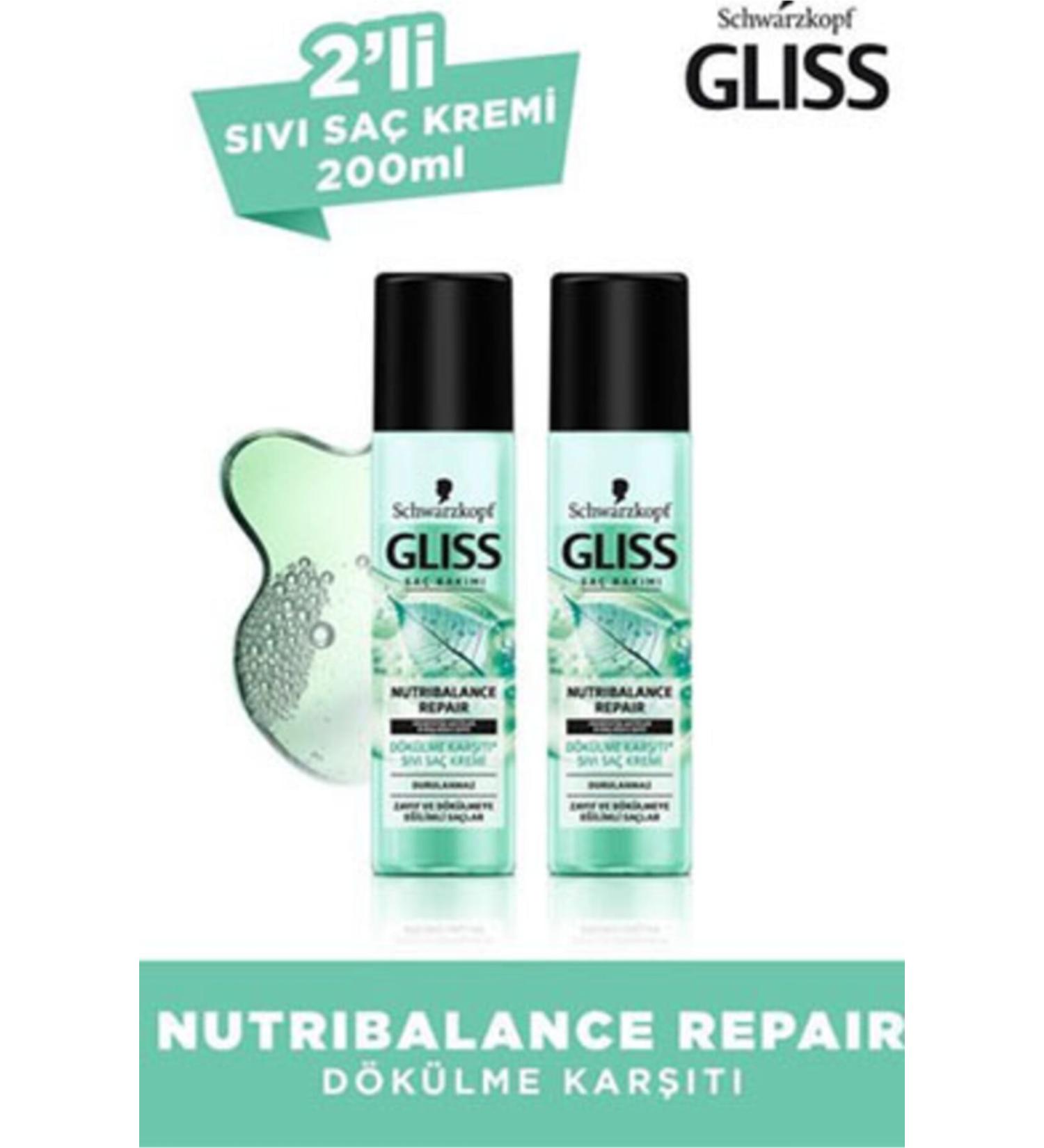 Gliss Gliss Liquid Hair Conditioner Nutribalance Repair Anti-Loss 200 Ml 2 Pieces 370446