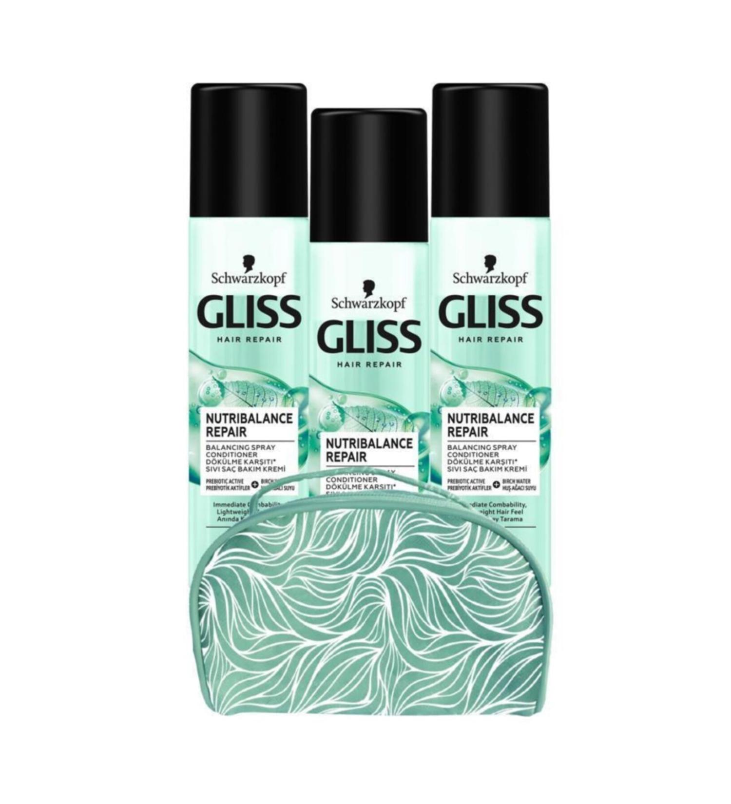 Gliss Nutribalance Liquid Hair Conditioner 200 Ml X3 Pieces + Makeup Bag