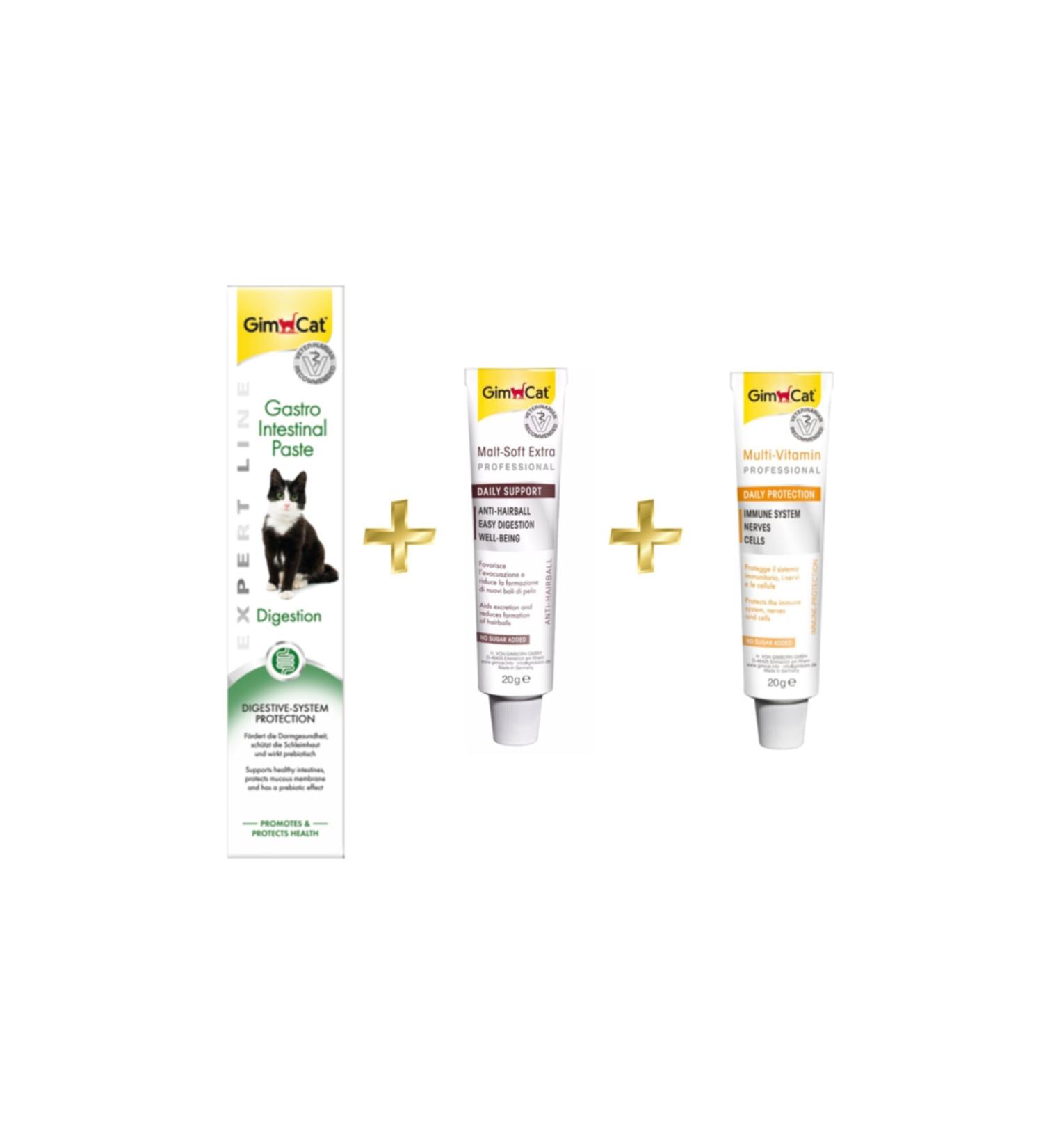 Gimcat Gastro Digestion Paste 50gr + Anti-hairball Malt 20gr + Multivitamin Paste 20gr