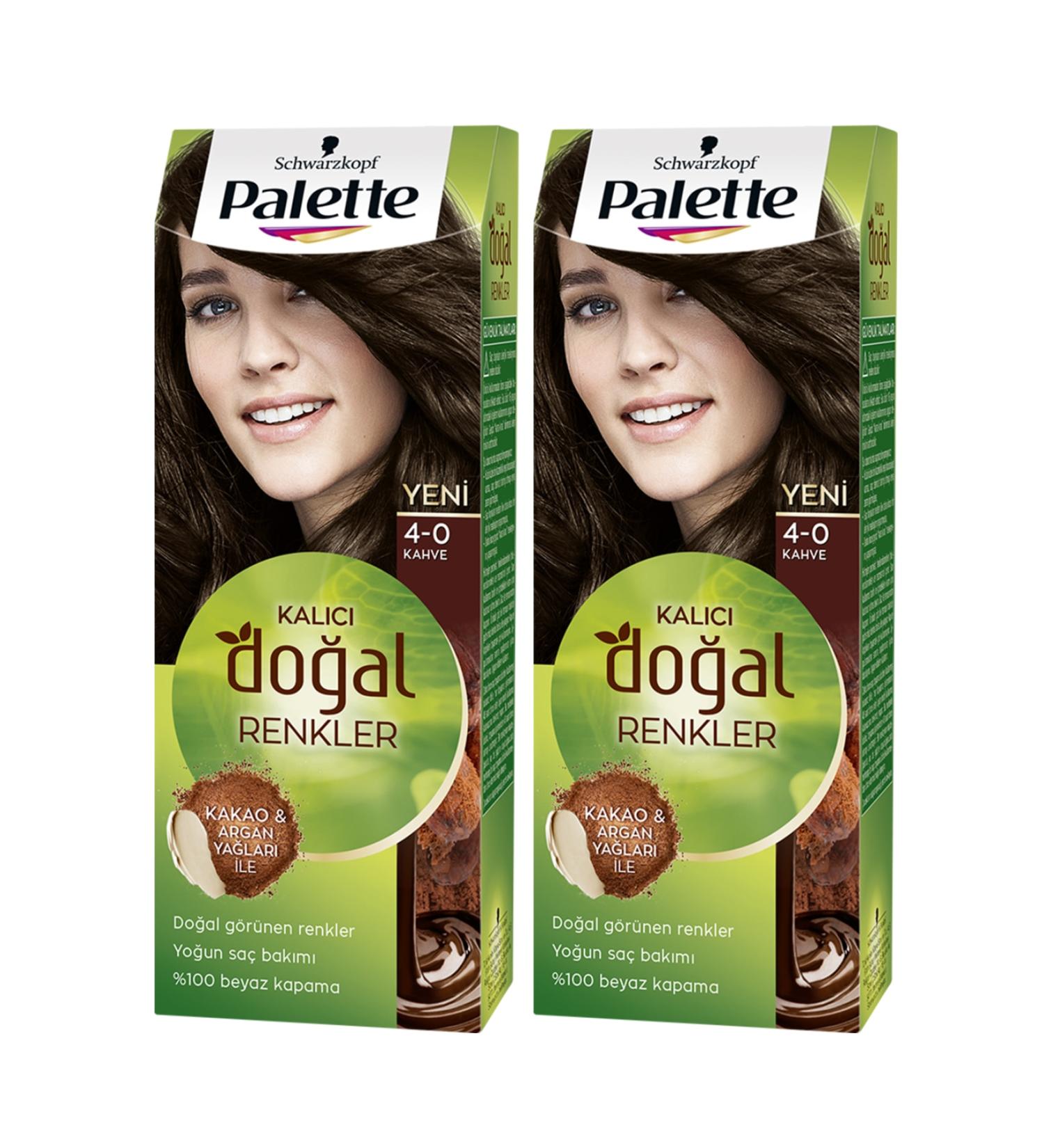 Schwarzkopf 2-Palette Natural 4-0 Amber Brown - Hair Dye Oil Care Permanent Natural Colors