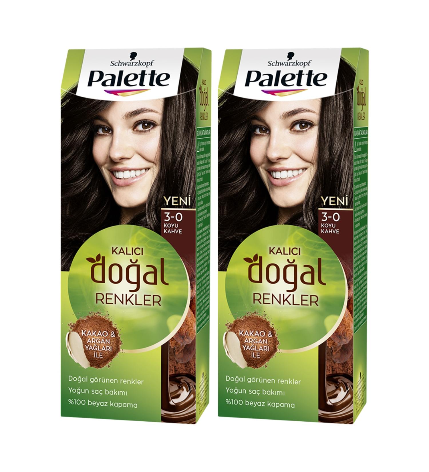 Schwarzkopf 2-Palette Naturel 3-0 Dark Cocoa - Hair Dye Oil Care Permanent Natural Colors