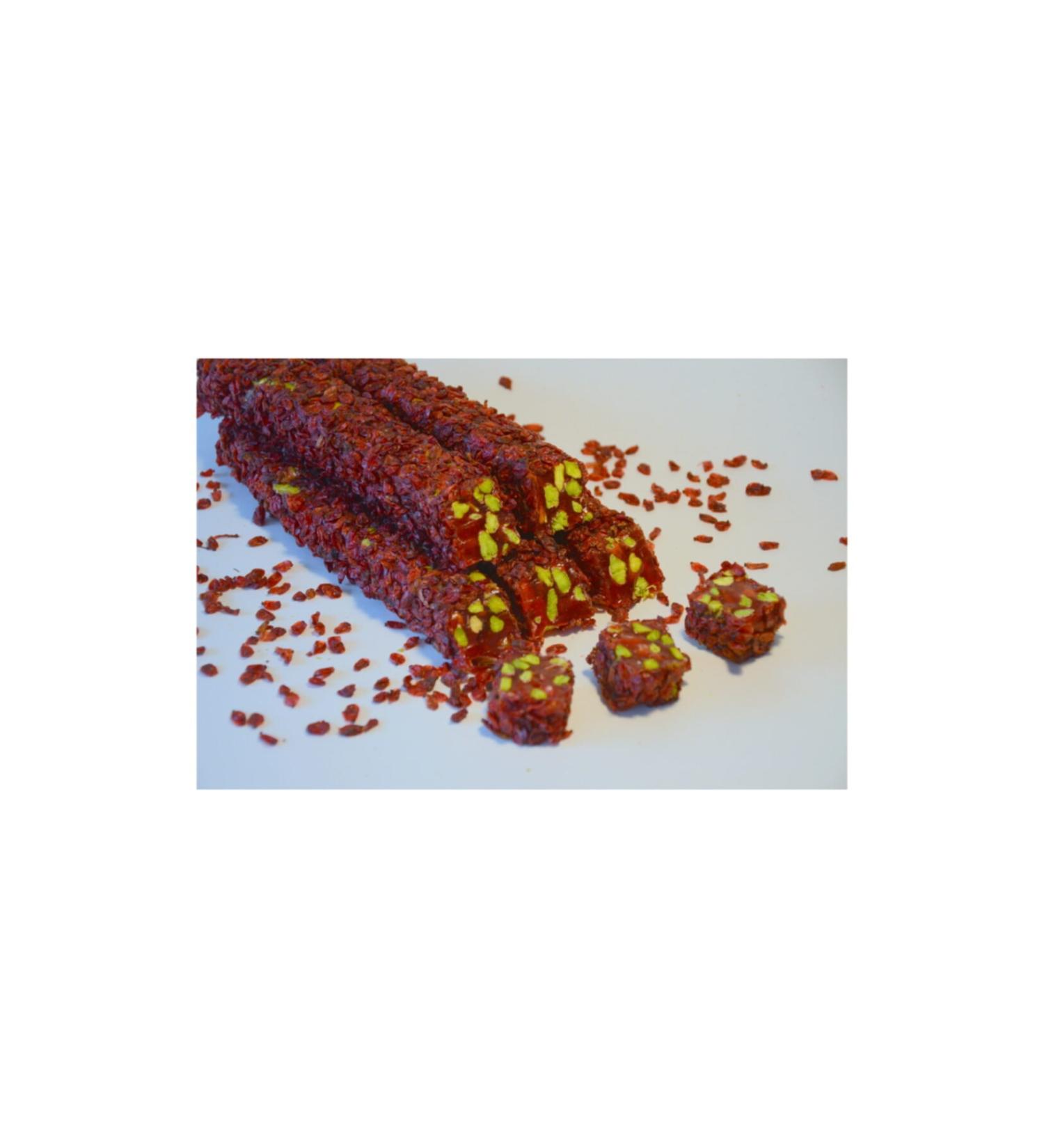 ekerci Caferzade Sour Grape Covered Pomegranate and Pistachio Wick Turkish Delight 1 kg