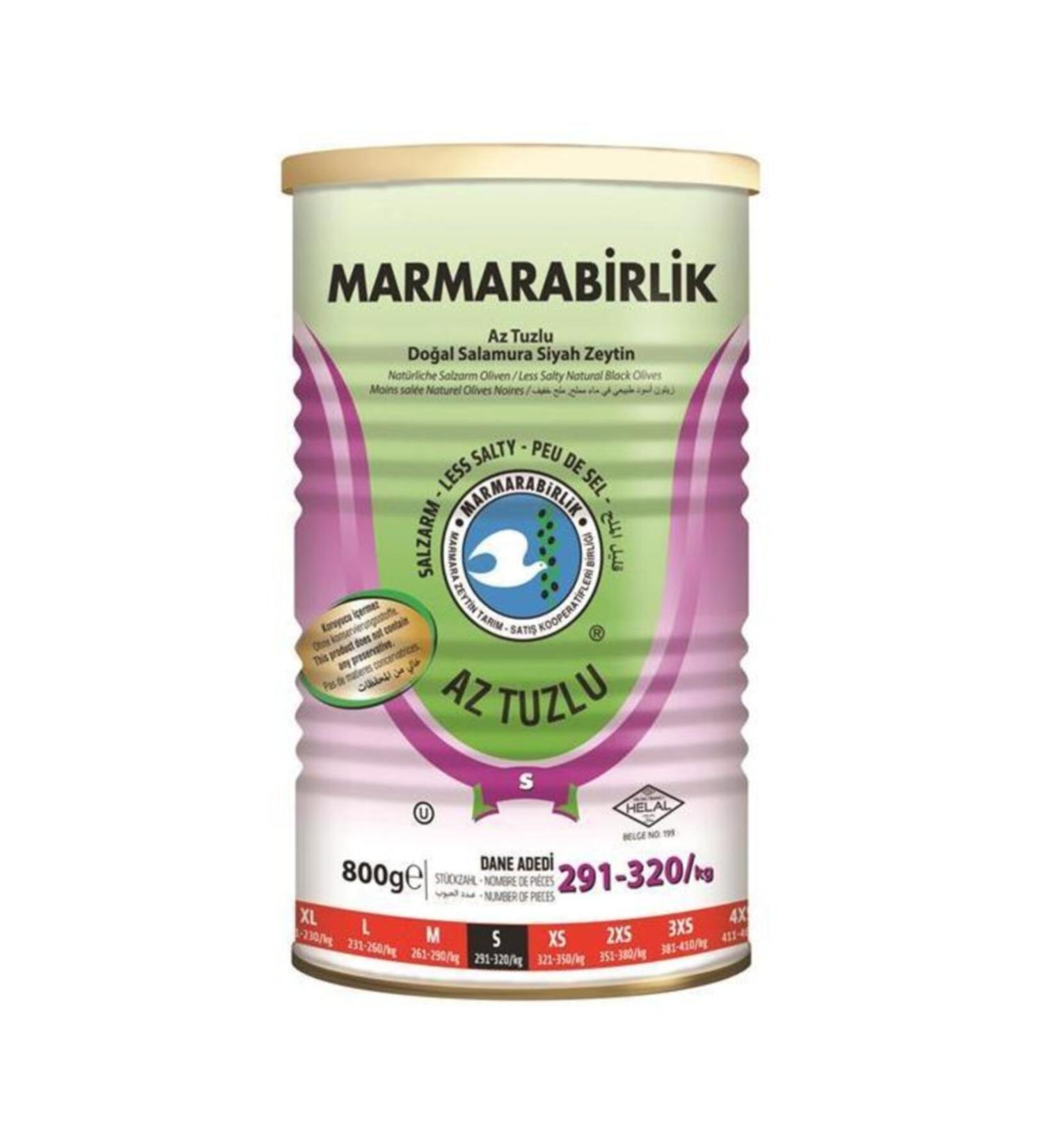 Marmarabirlik Natural Black Olives in Brine Lightly Salted 800 Grams