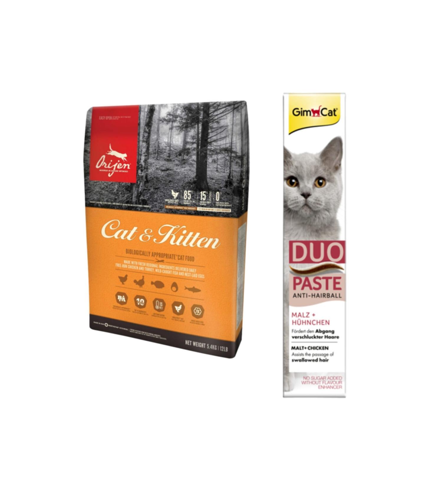 Orijen Cat&Kitten Adult&Kitten Cat Food 1.8 kg + Gimcat Duo Paste Chicken Anti-hairball Malt 50 gr