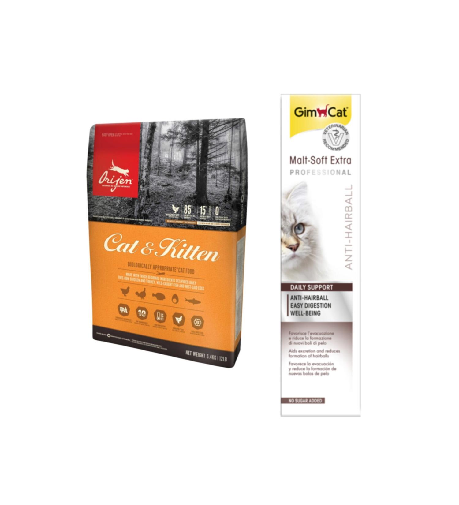 Orijen Cat&Kitten Adult&Kitten Cat Food 1.8 kg + Gimcat Anti-hairball Malt Paste Cat Paste 100 gr