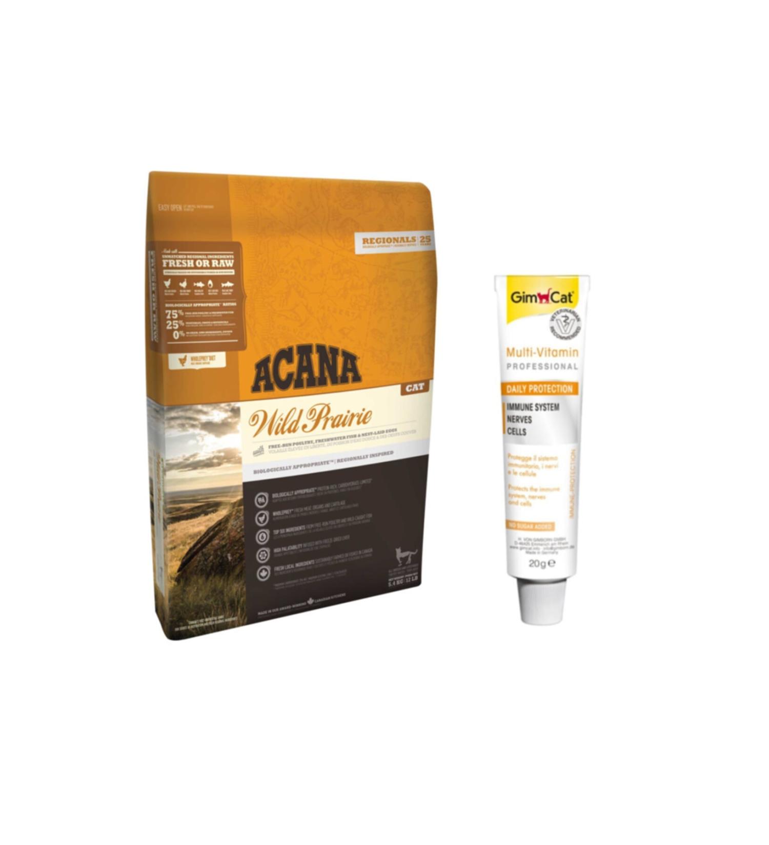 Acana Wild Prairie Cat Food 1.8 Kg + Gimcat Multi Vitamin Paste Cat Paste 20gr
