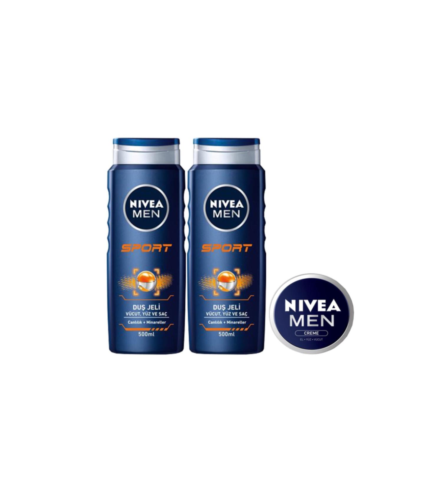 NIVEA Shower Gel Sports 500 Ml X 2 Pieces + Men Cream 30 Ml