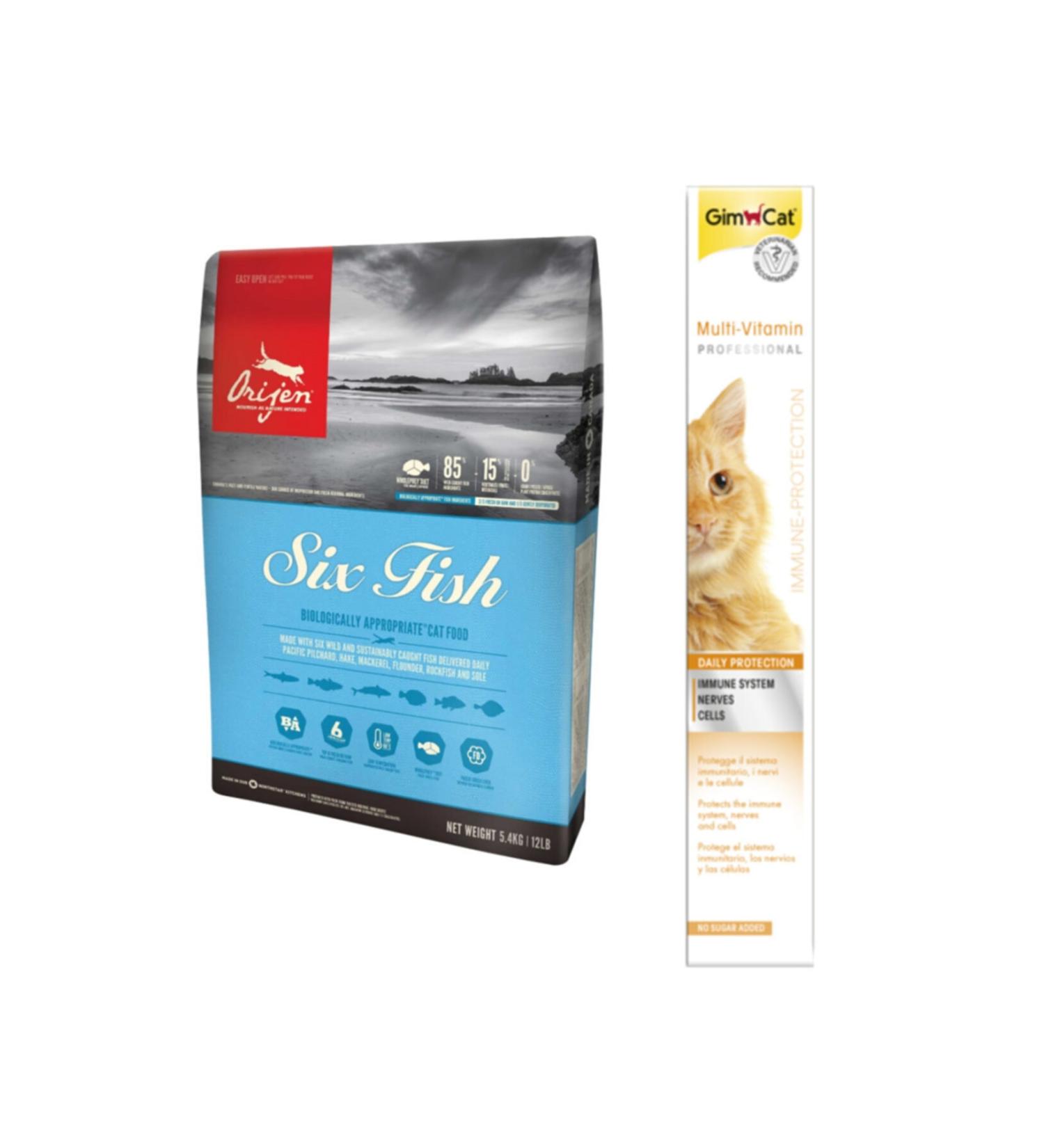 Orijen SIX FISH Adult and Kitten Cat Food 1.8 kg Gimcat Multi Vitamin Paste Cat Paste 100gr