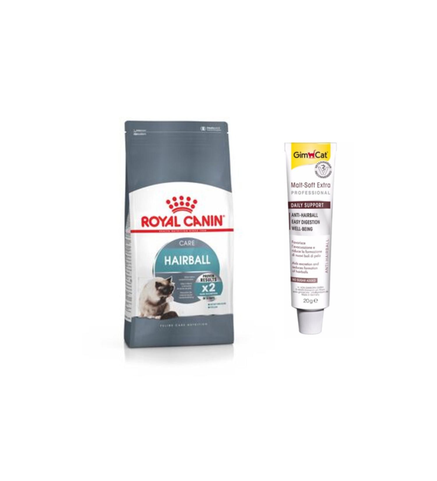 Royal Canin Hairball Adult Cat Food 2 kg + Gimcat Anti-Hairball Malt Paste Cat Paste 20 g