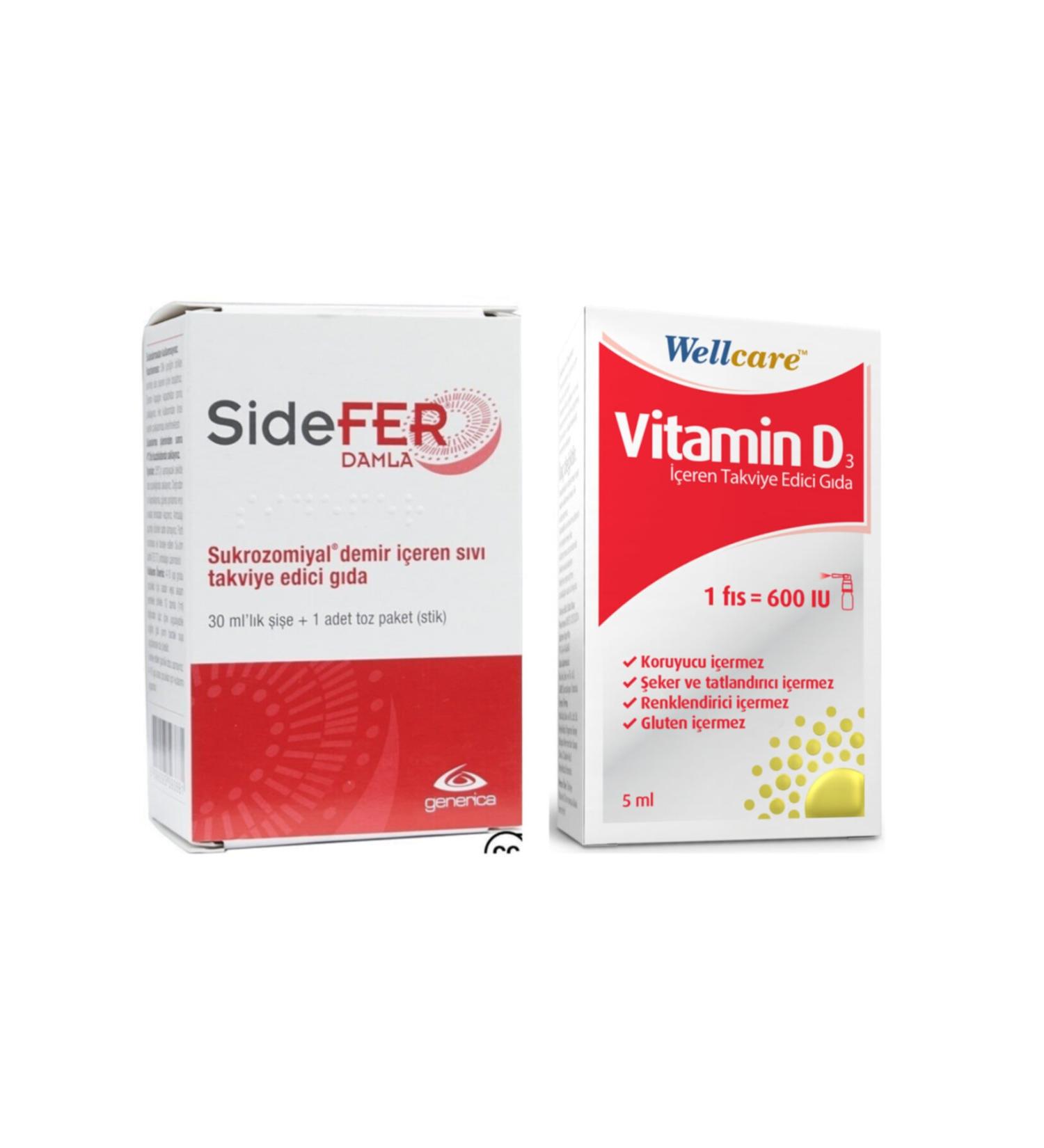 Sidefer Drop 30 Ml and Wellcare Vitamin D3 600 u 5 Ml Spray