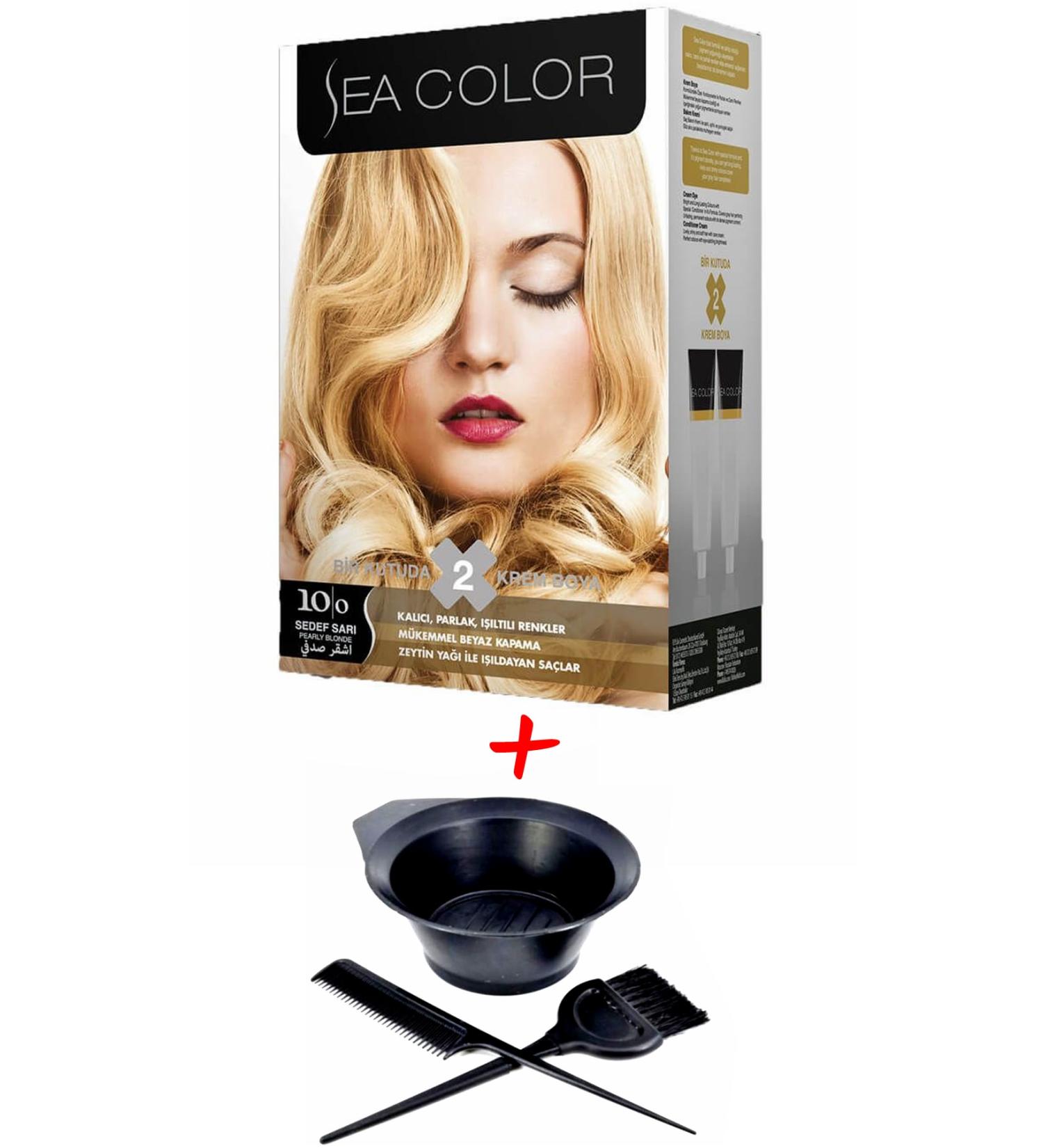 Sea Color Cream Hair Dye 10.0 Pearl Yellow 2 Tube Set + Coloring Kit