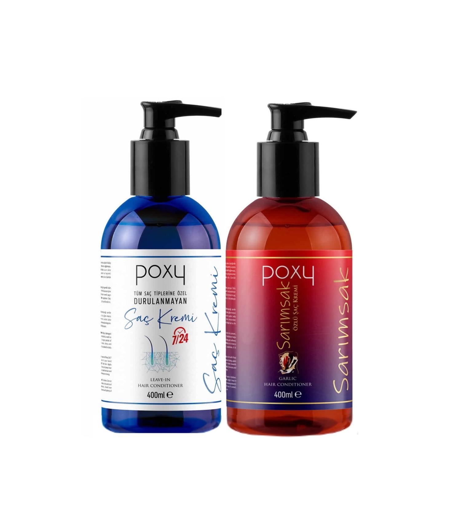 Poxy Closed Hair Special Garlic Extract Hair Conditioner 400 Ml & Leave-In Conditioner 400 Ml