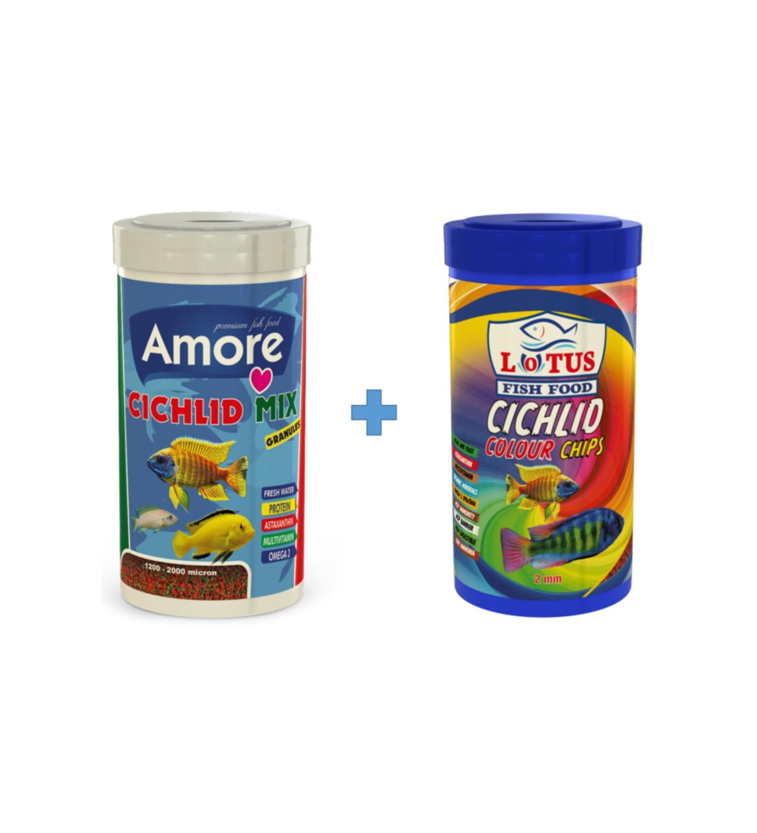 AMORE Cichlid Mix Granules and Malawi Cichlid Colour 2x1000ml Aquarium Fish Food