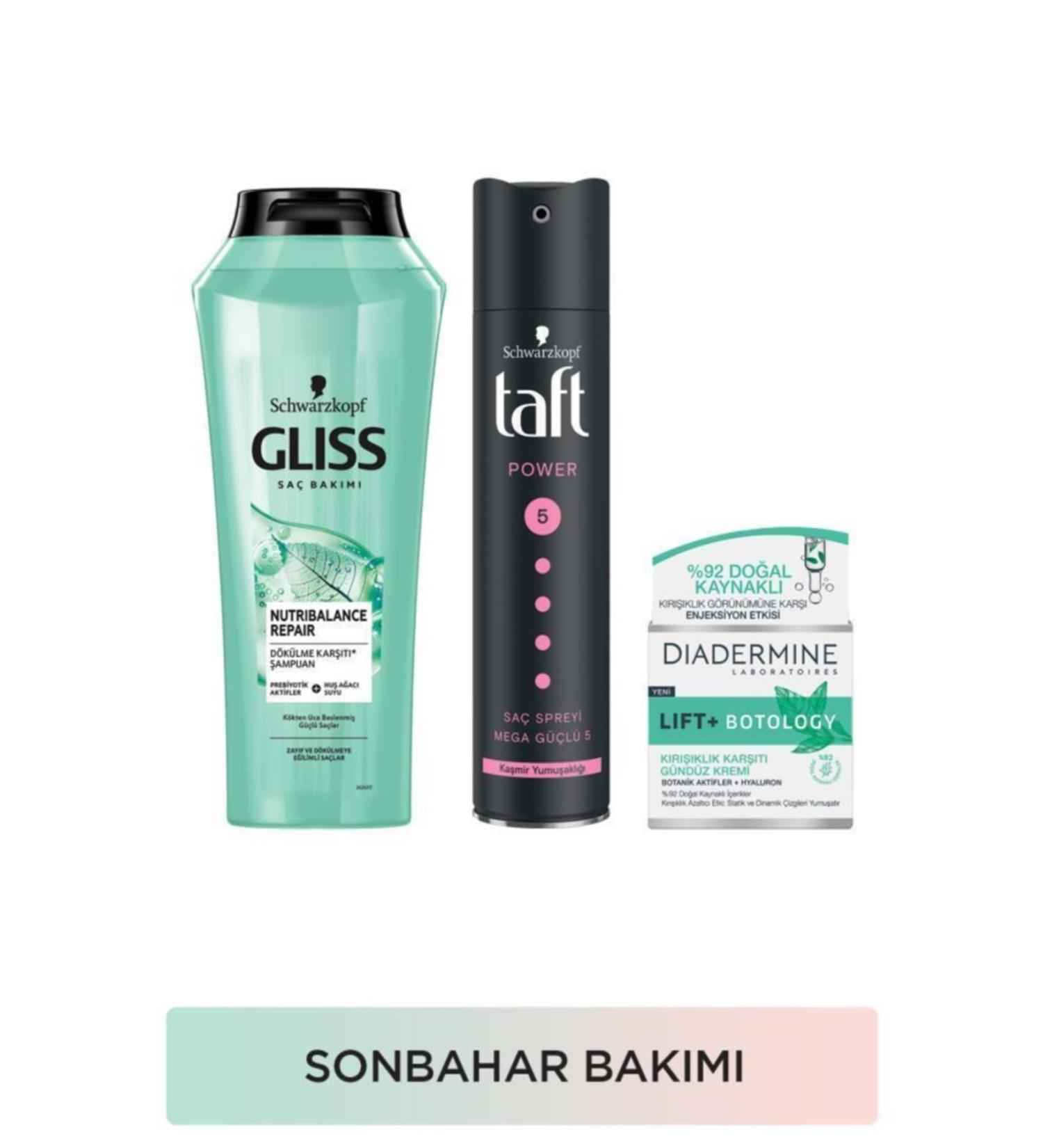 Gliss Autumn Care Set Nutribalance Shampoo 500 ml + Diadermine Lift + Botology Anti-Wrinkle