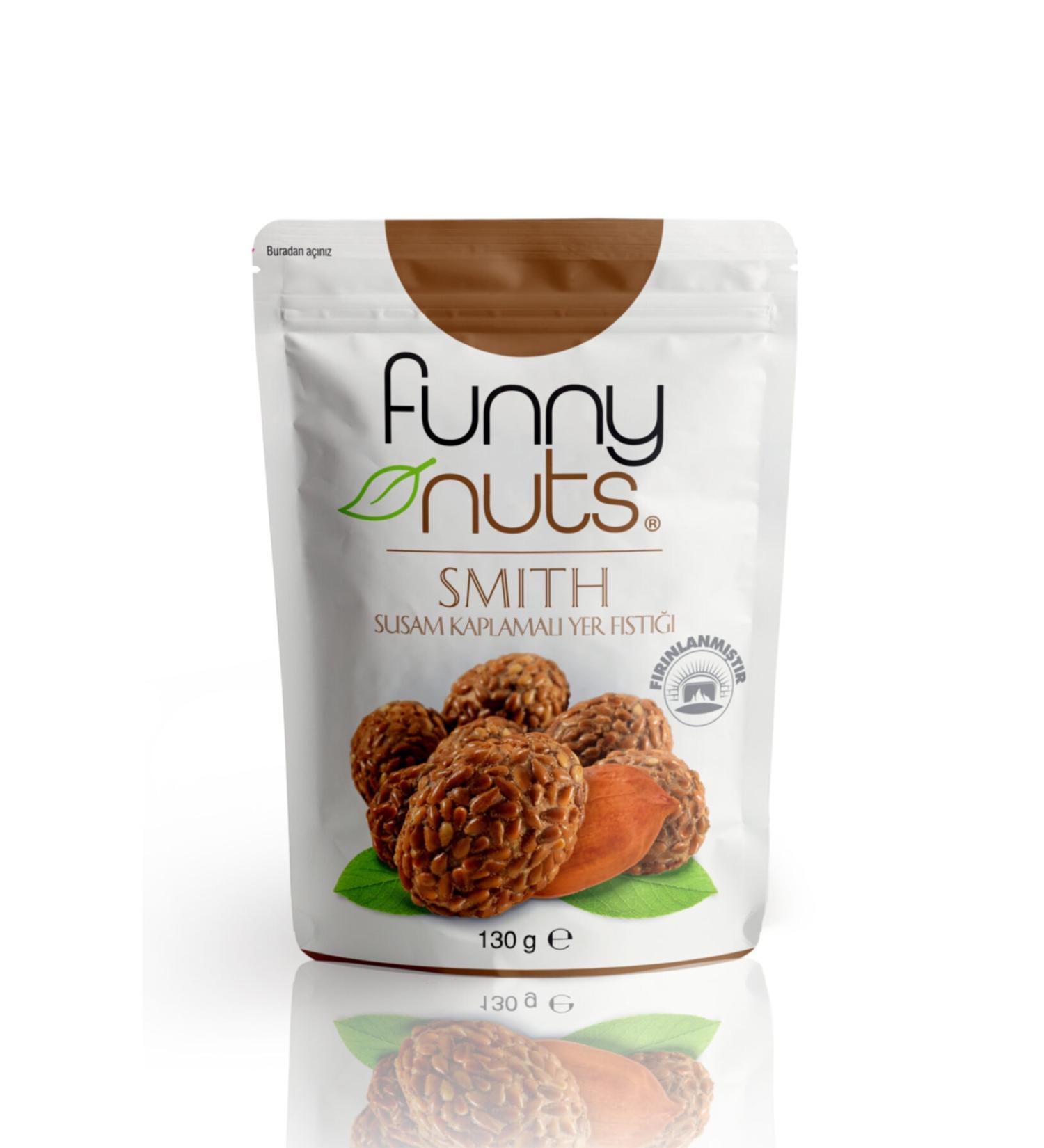Funny Nuts Smith Sesame Coated Peanuts 130 gr Packages 1 Box 12 Packages (1560 gr.)