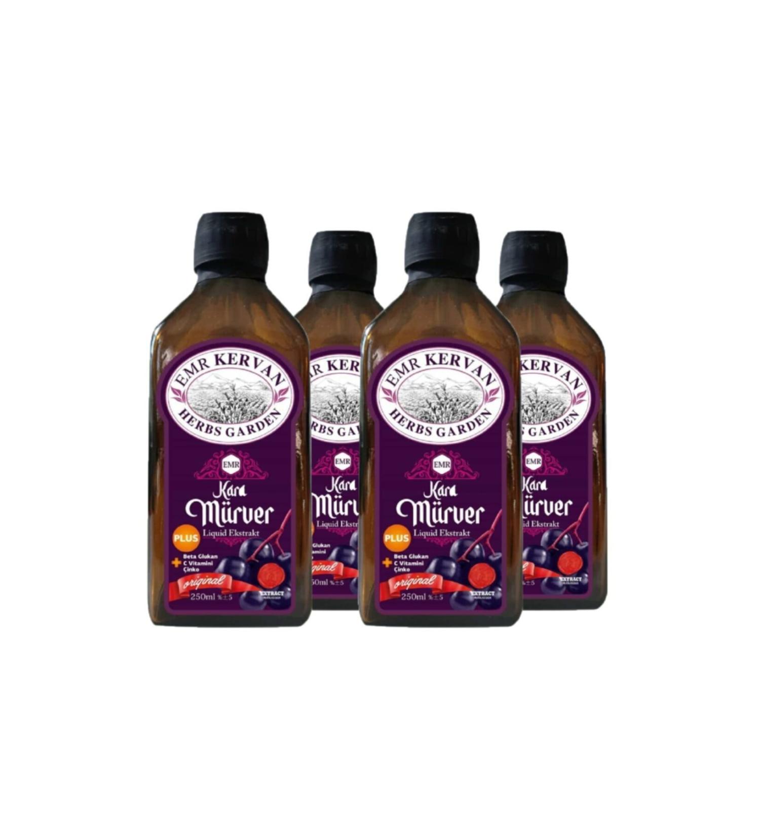 Emr Kervan Black Elderberry Extract Beta Glucan Vitamin C Zinc 250 ml 4 Pieces