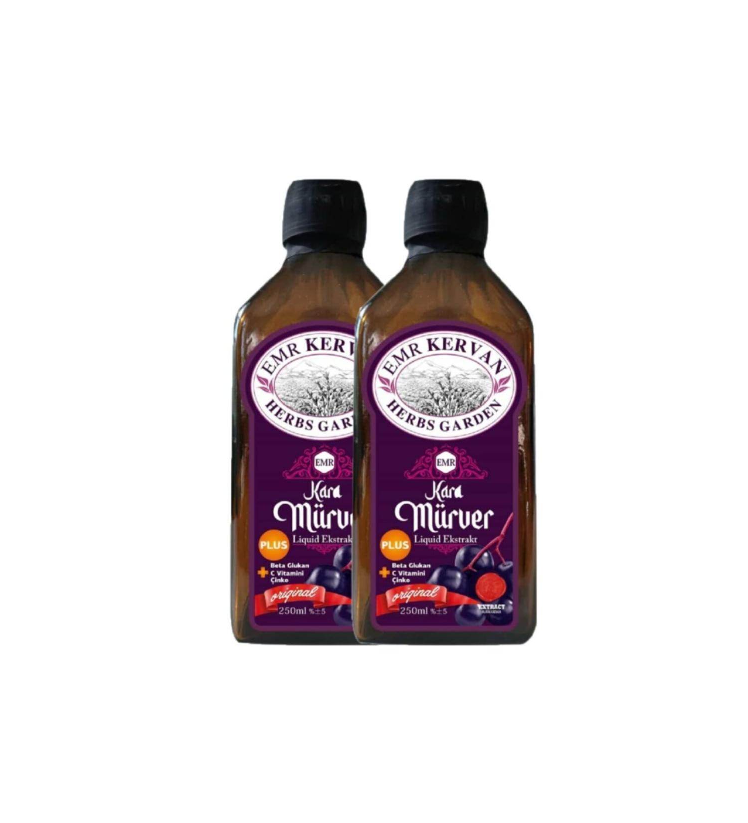 Emr Kervan Herbs Garden Black Elderberry Extract Beta Glucan Vitamin C Zinc 250 ml 2 Pieces