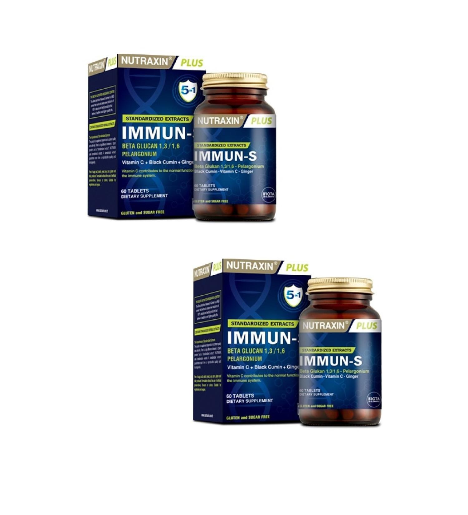 Nutraxin Beta Glucan Vitamin C & Ginger Containing Immun-s 60 Tablets X2 Pieces