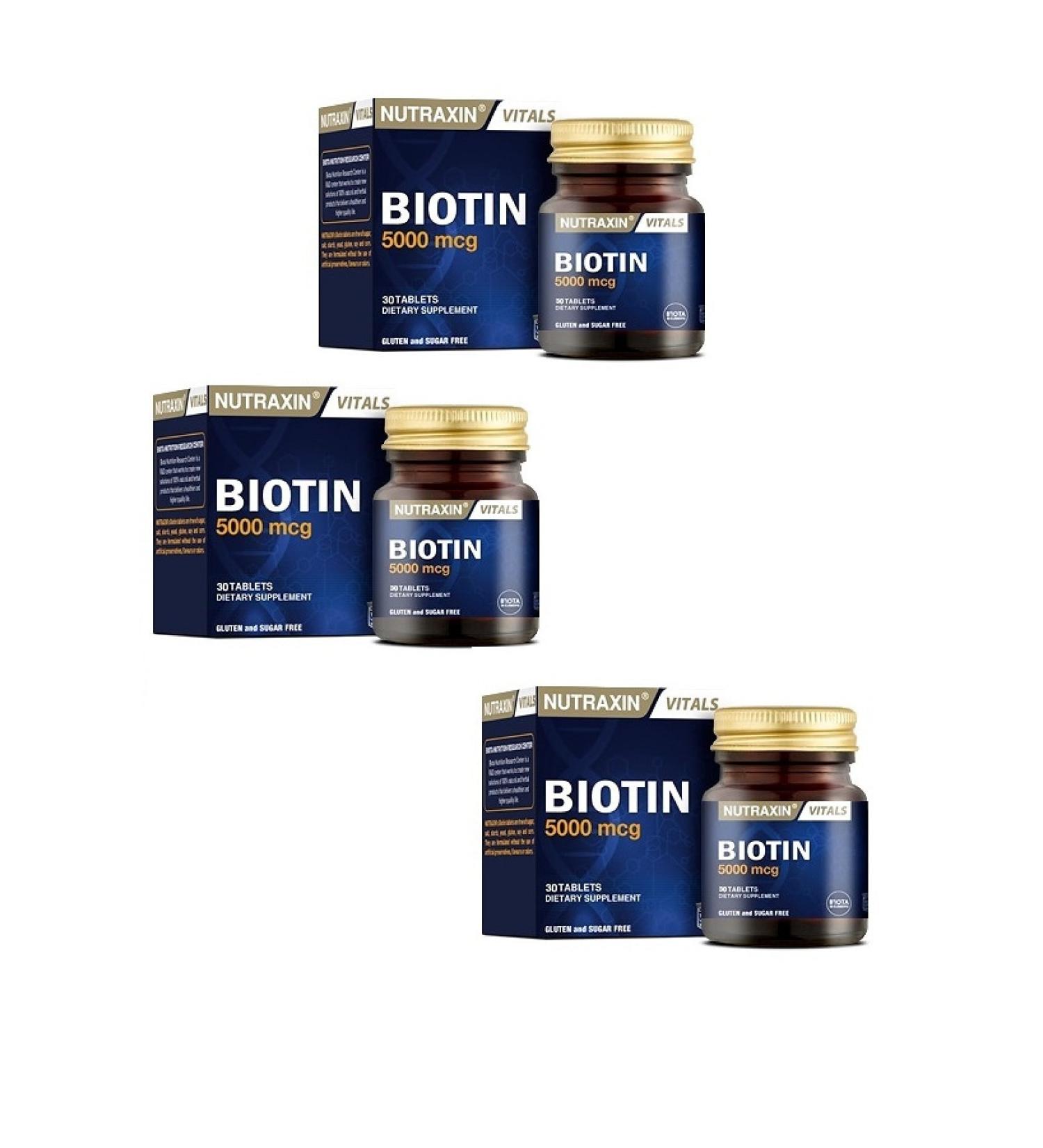 Nutraxin Biotin 5000 Mcg 30 Tablets X3 Pieces