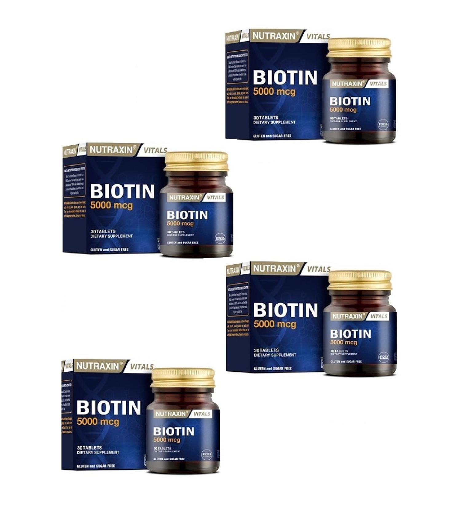 Nutraxin Adult Food Supplement Biotin 30 Tablets 4 Pieces