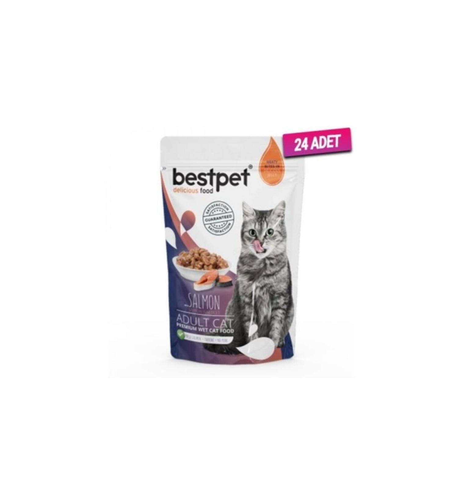 Bestpet 24 Pieces - Adult Jelly Pouch Salmon Cat Food 85 Gr