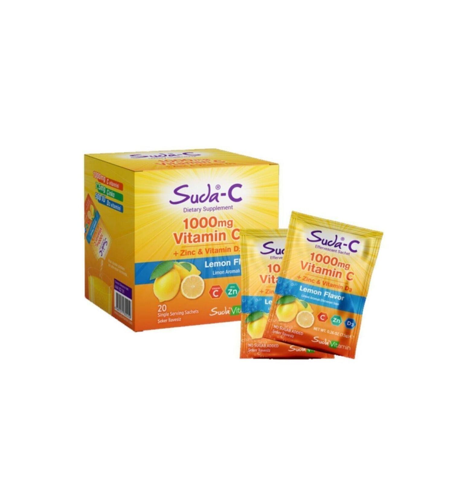 Water Collagen Water Vitamin C 1000 Mg + Zinc and Vitamin D3 20 Sachets Lemon