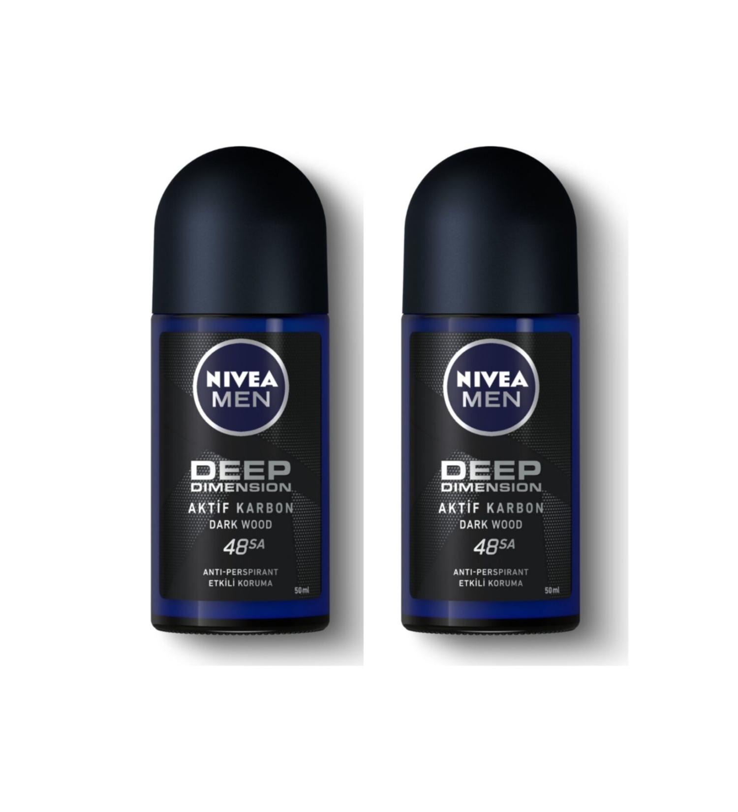 NIVEA Men Deep Dimension Active Carbon 50 Ml Roll On (2 Pieces)
