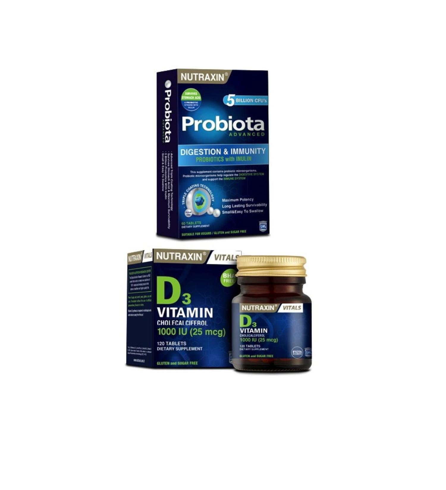 Nutraxin Probiota Probiotic Support 60 Tablets + Vitamin D3 120 Tablets - D3 1000 Iu